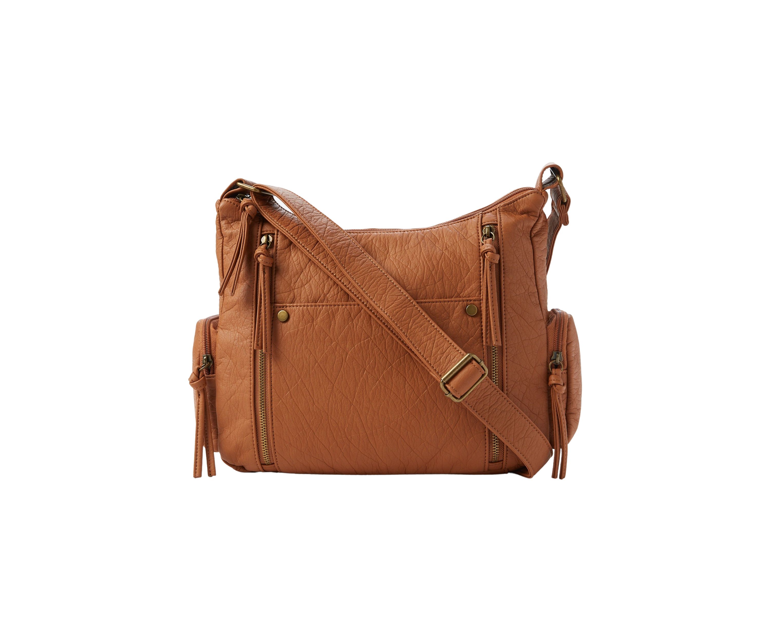  Elephant Textured Washed Double Top Zip Multi Pocket Hobo Bag