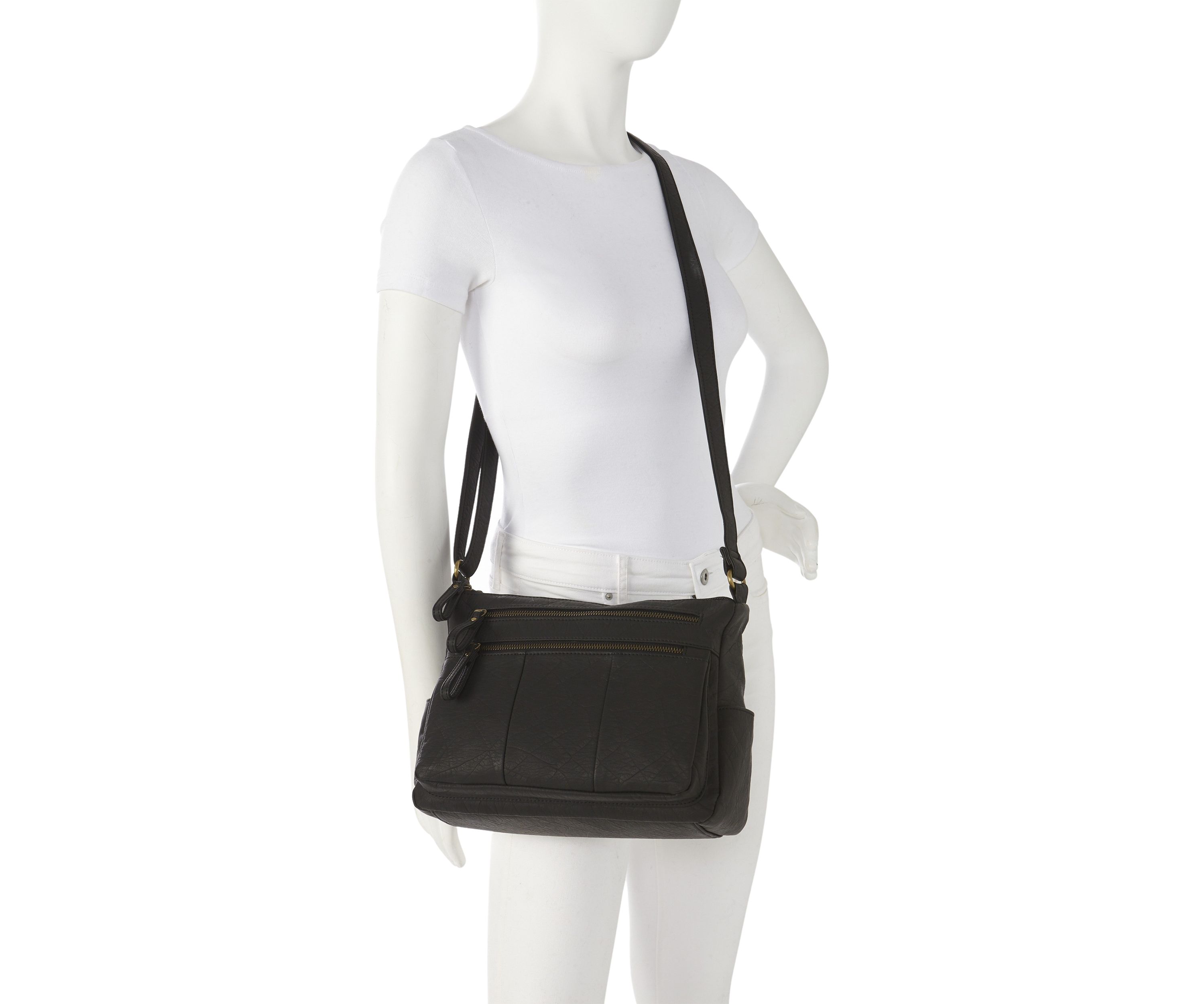 Double Zip Pocket Shoulder Bag 