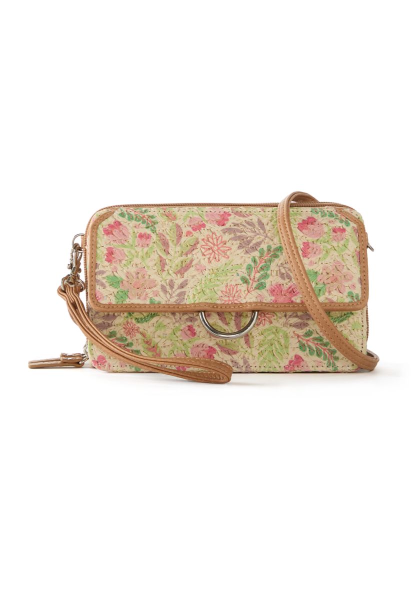 Printed Straw Phone Crossbody