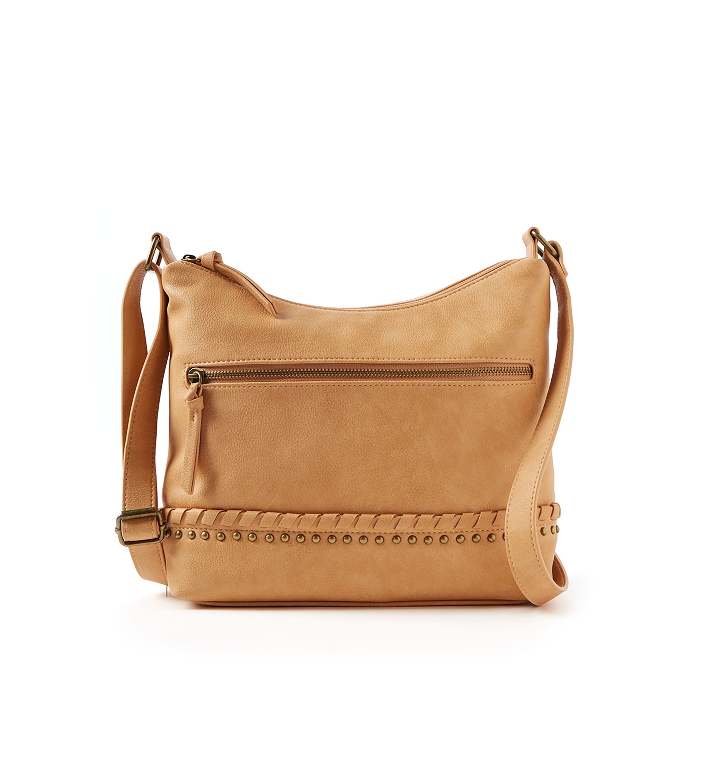 Whip Stitch Top Zip Shoulder Bag