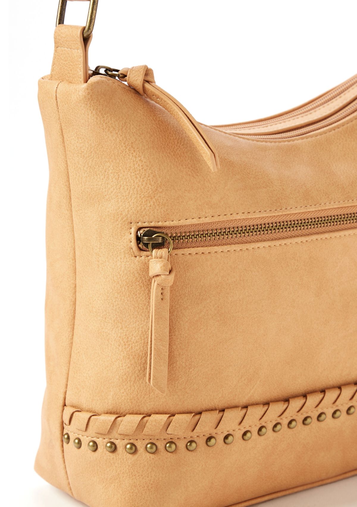 Whip Stitch Top Zip Shoulder Bag