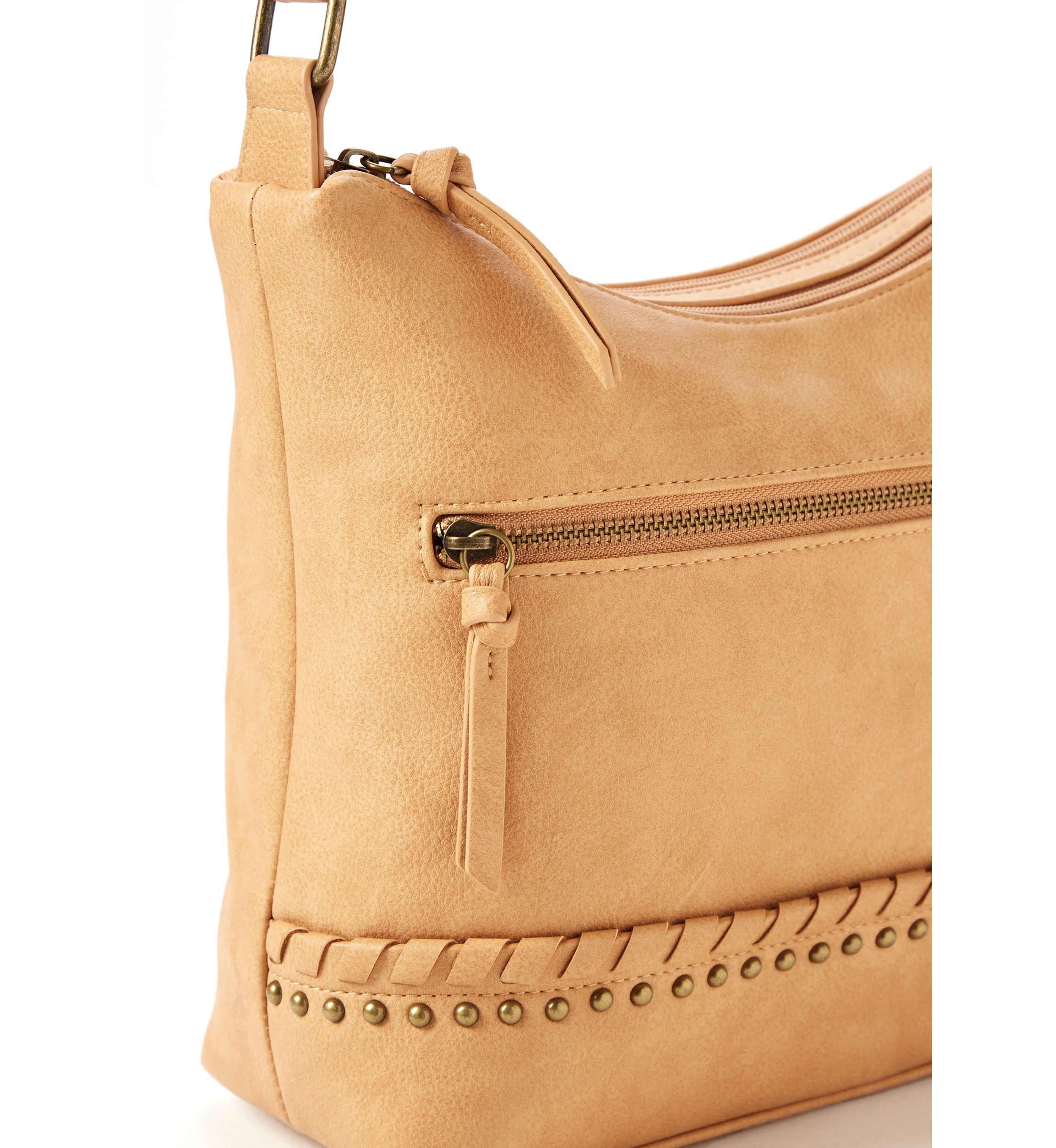 Whip Stitch Top Zip Shoulder Bag