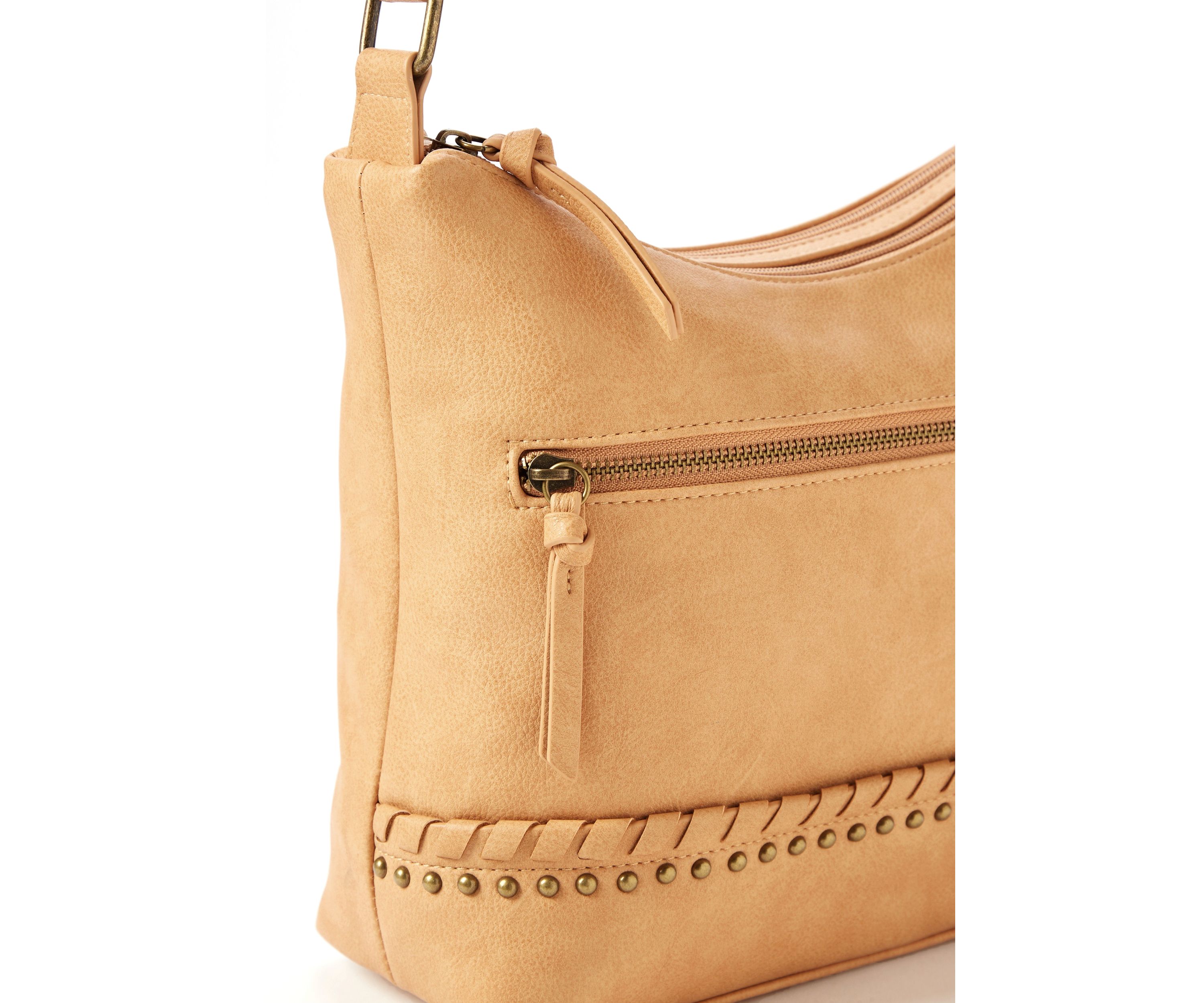 Whip Stitch Top Zip Shoulder Bag