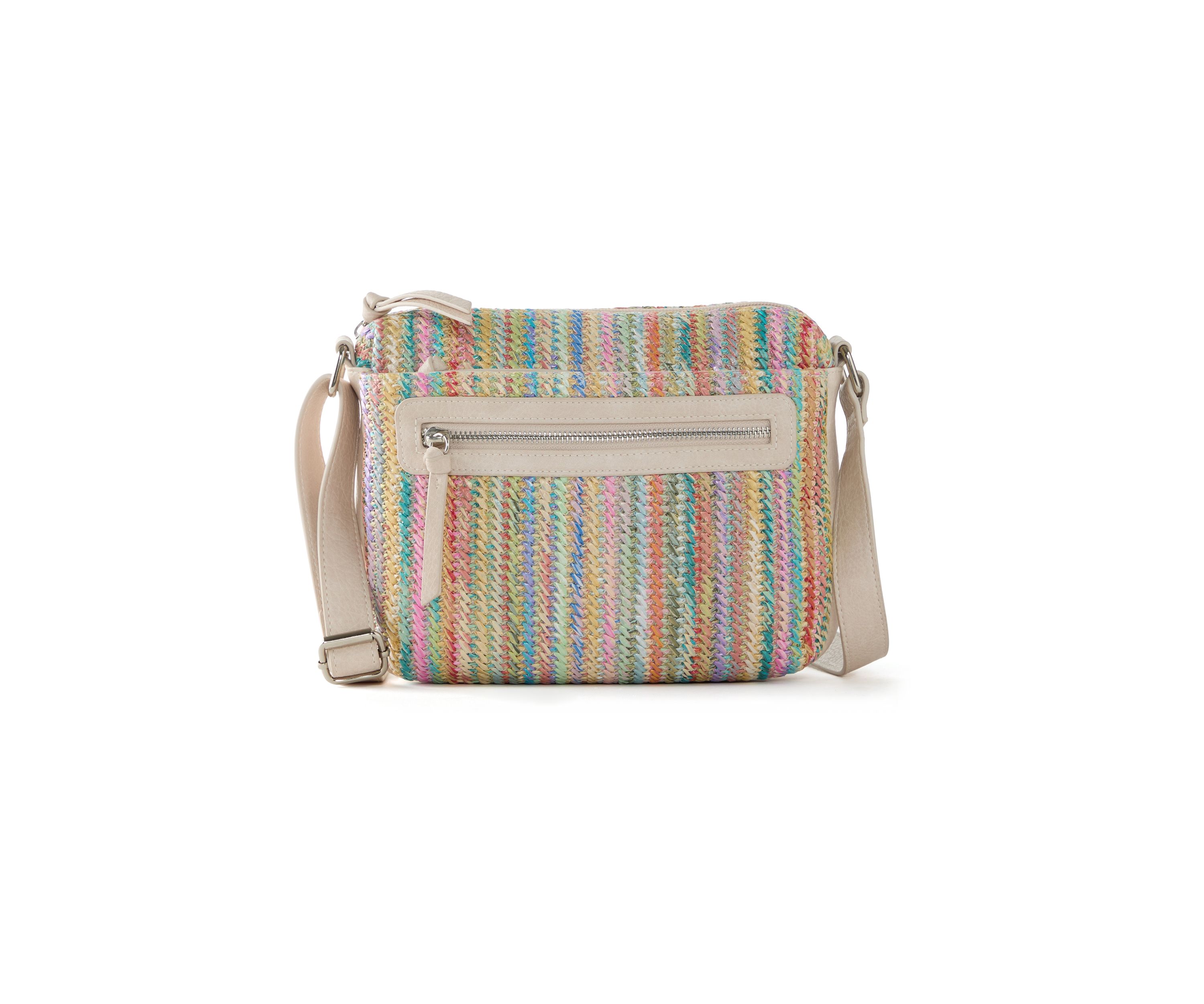 Straw Zipper Front Crossbody 
