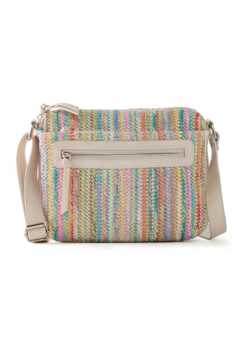 Straw Zipper Front Crossbody 