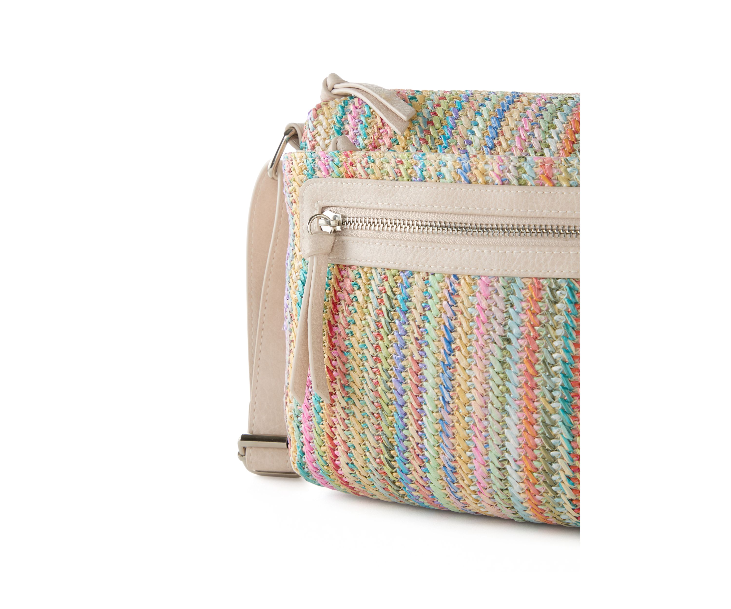 Straw Zipper Front Crossbody 