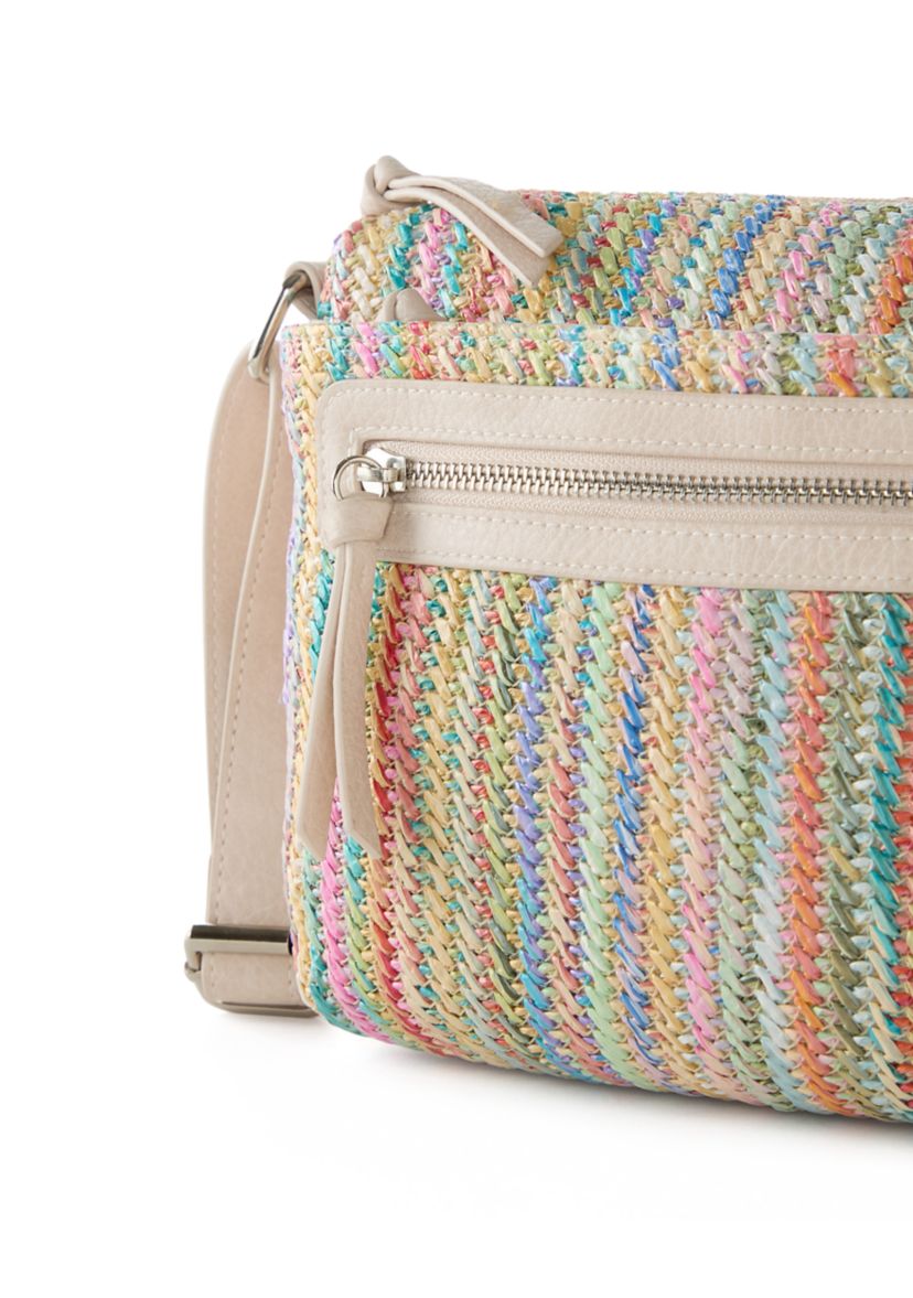 Straw Zipper Front Crossbody 