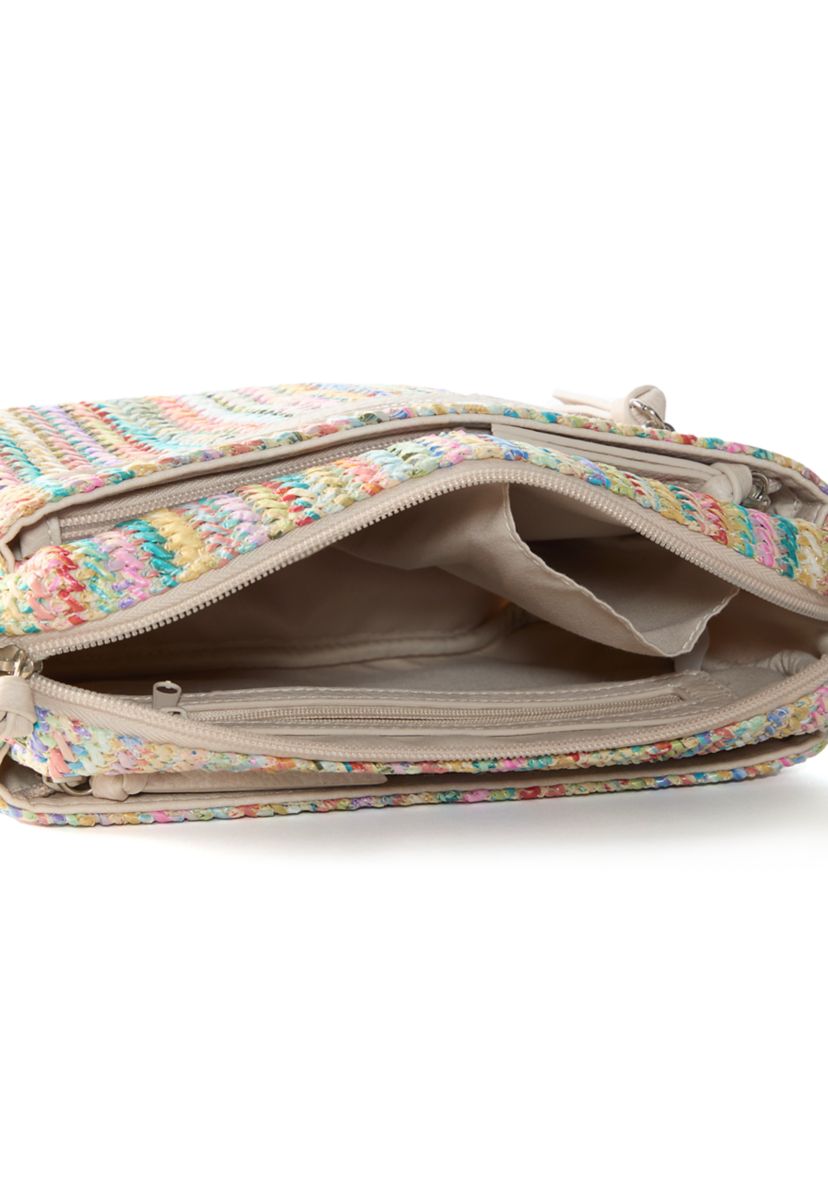 Straw Zipper Front Crossbody 