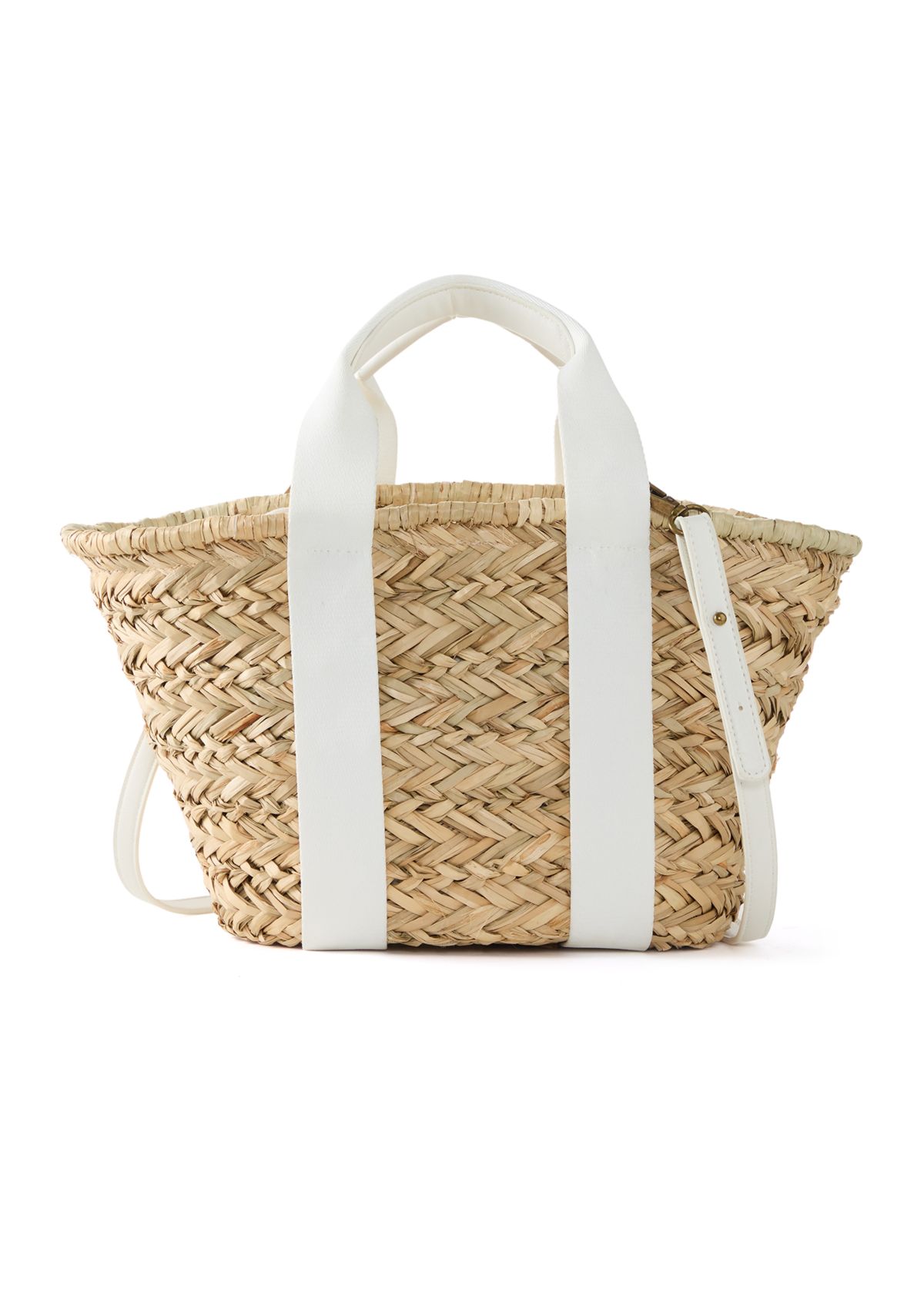 Straw Bucket Crossbody with Color Handle