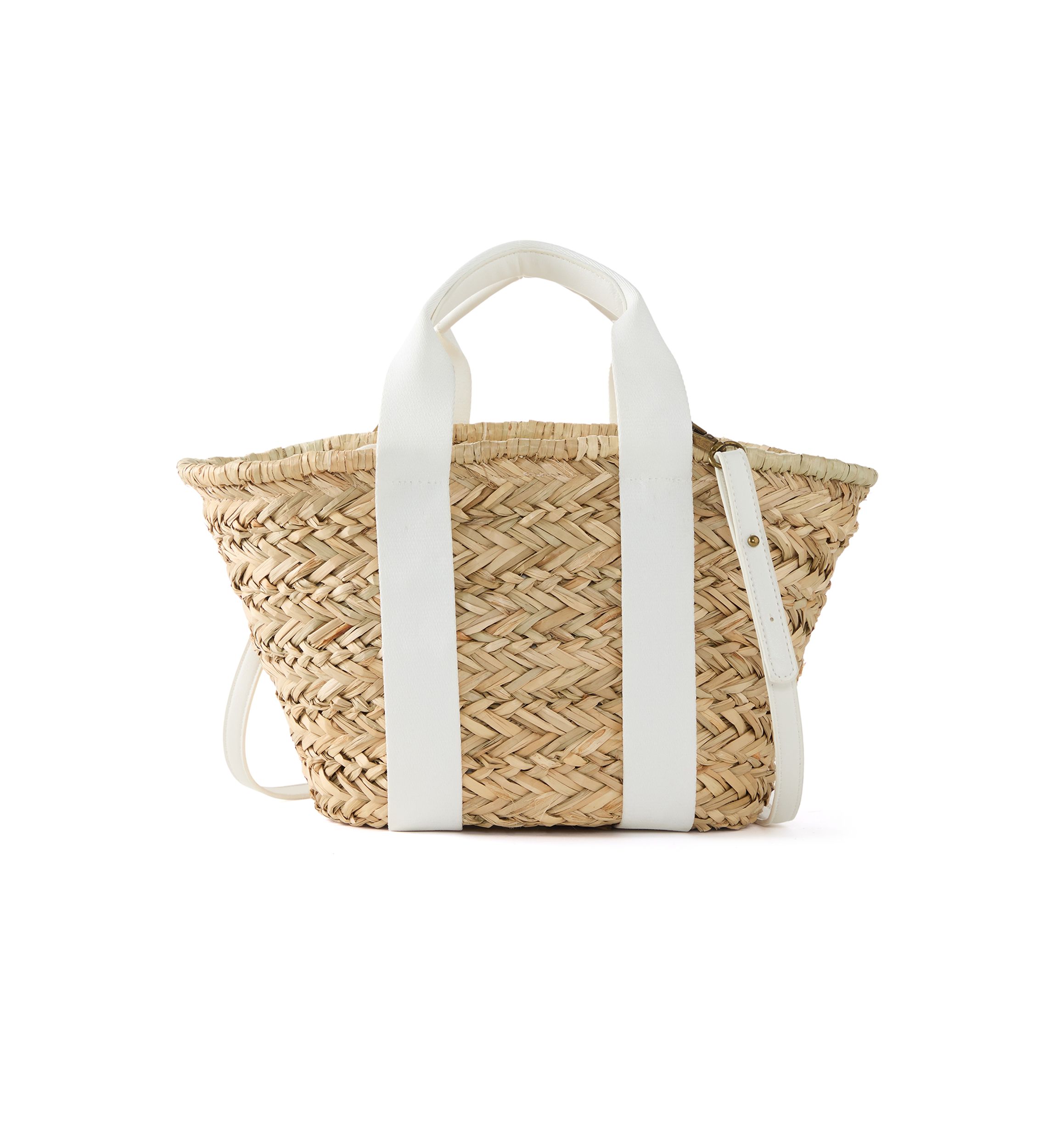 Straw Bucket Crossbody with Color Handle