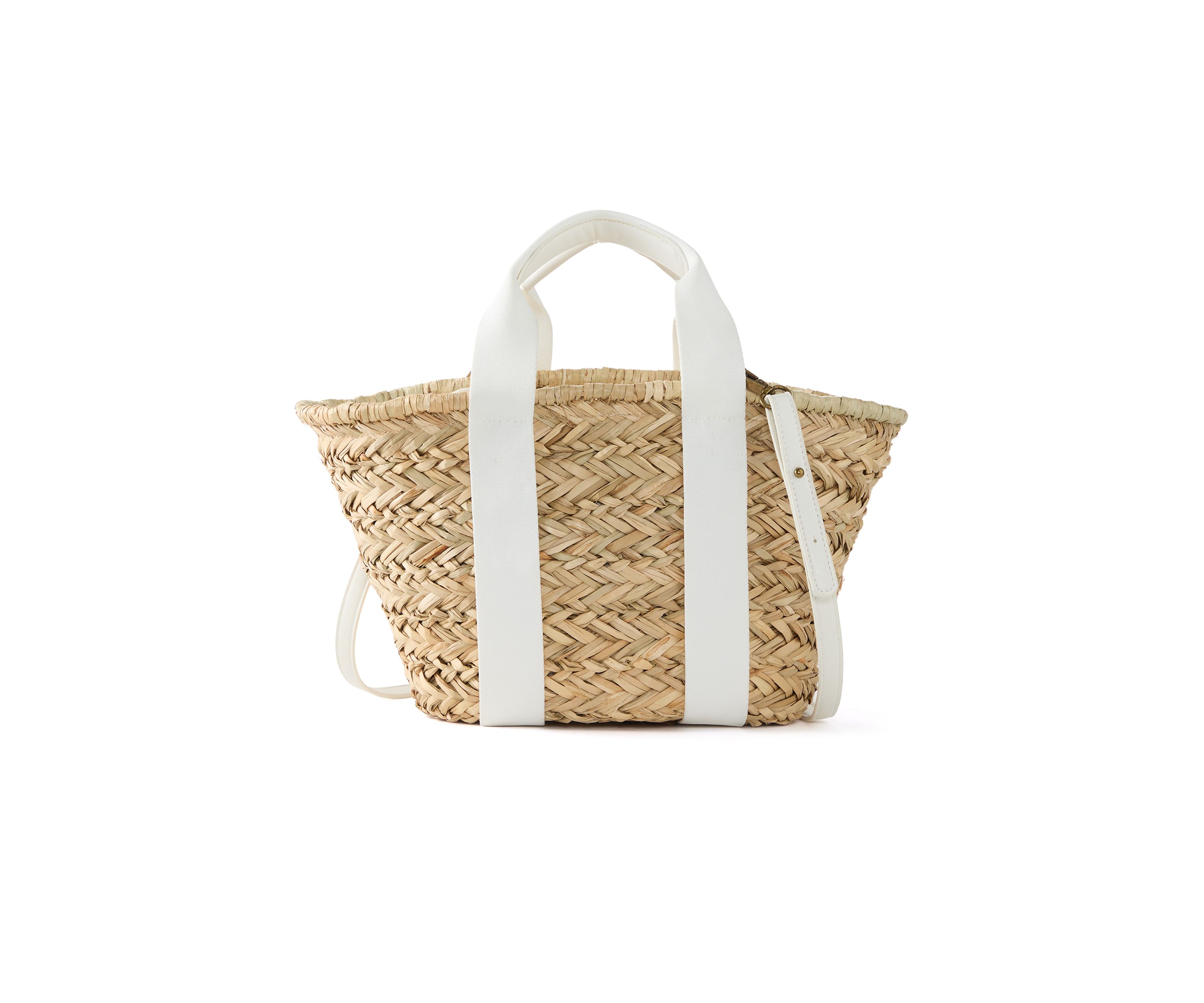 Straw Bucket Crossbody with Color Handle