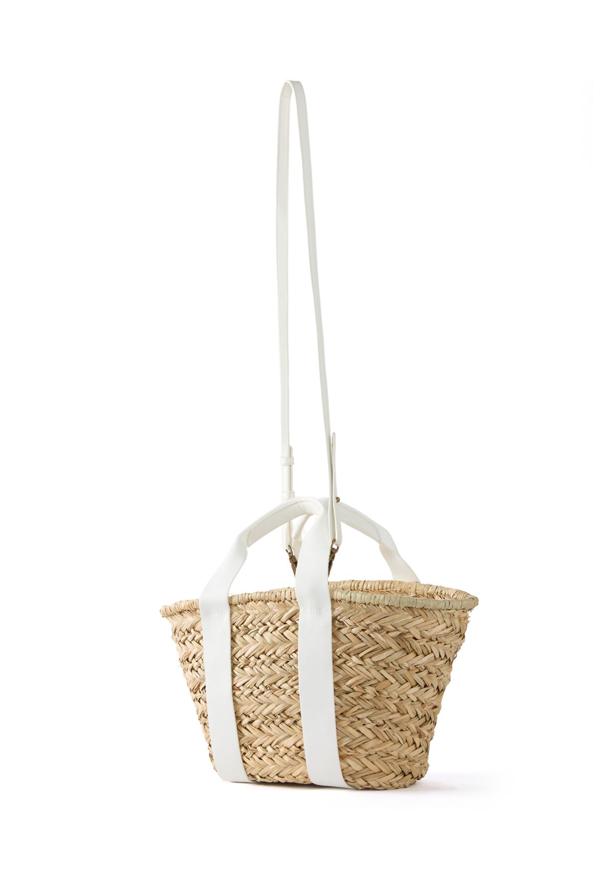 Straw Bucket Crossbody with Color Handle