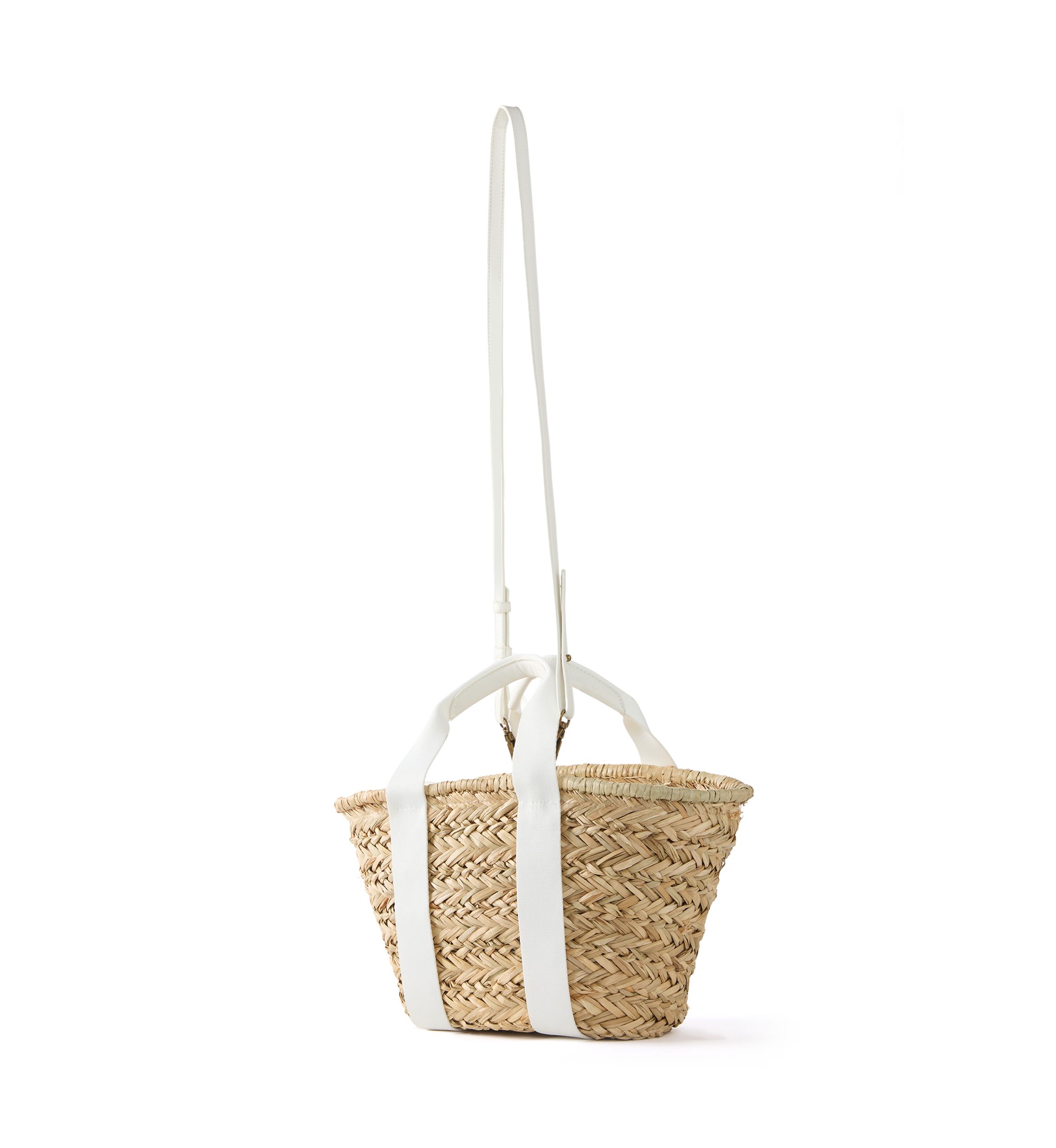Straw Bucket Crossbody with Color Handle