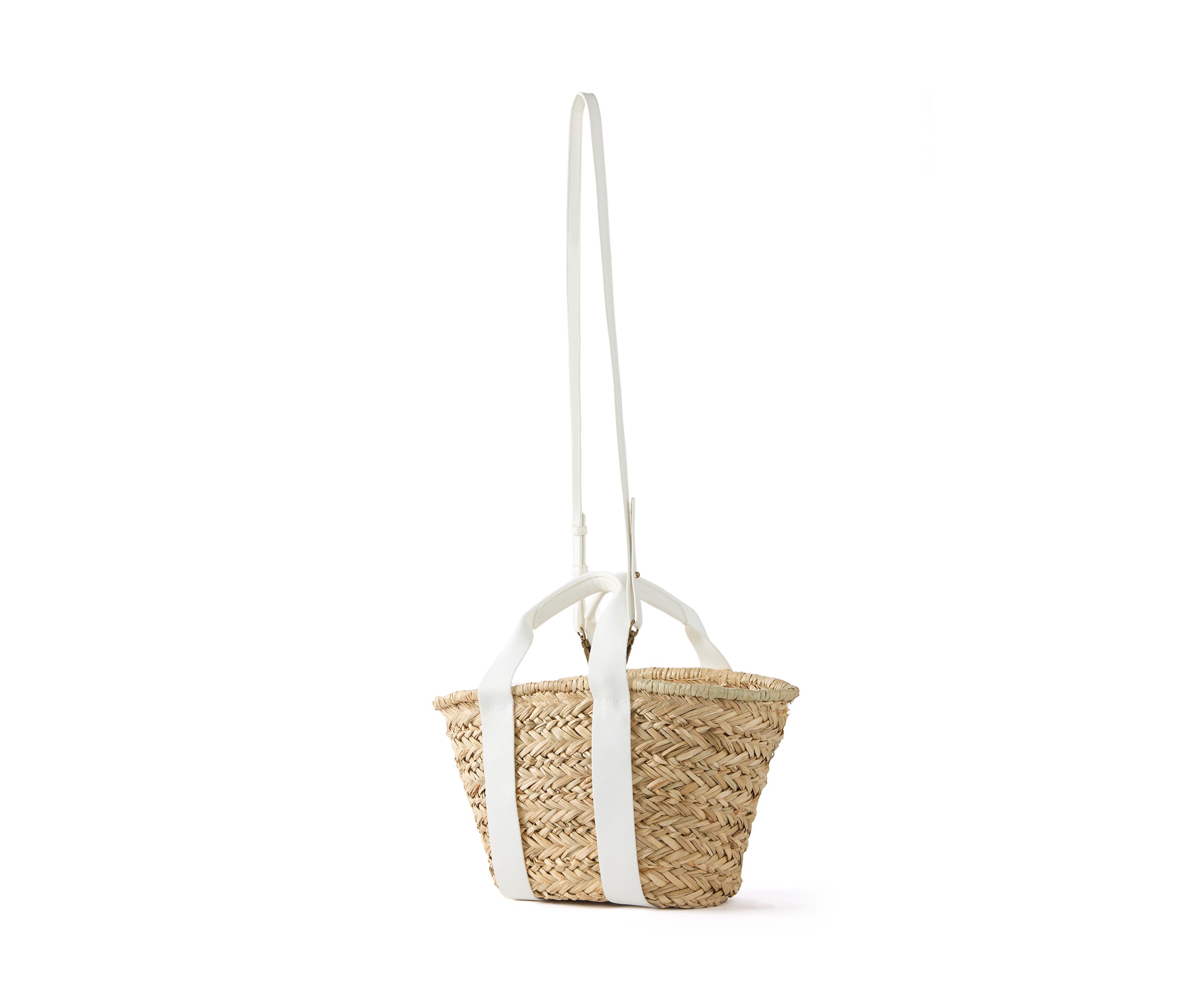 Straw Bucket Crossbody with Color Handle