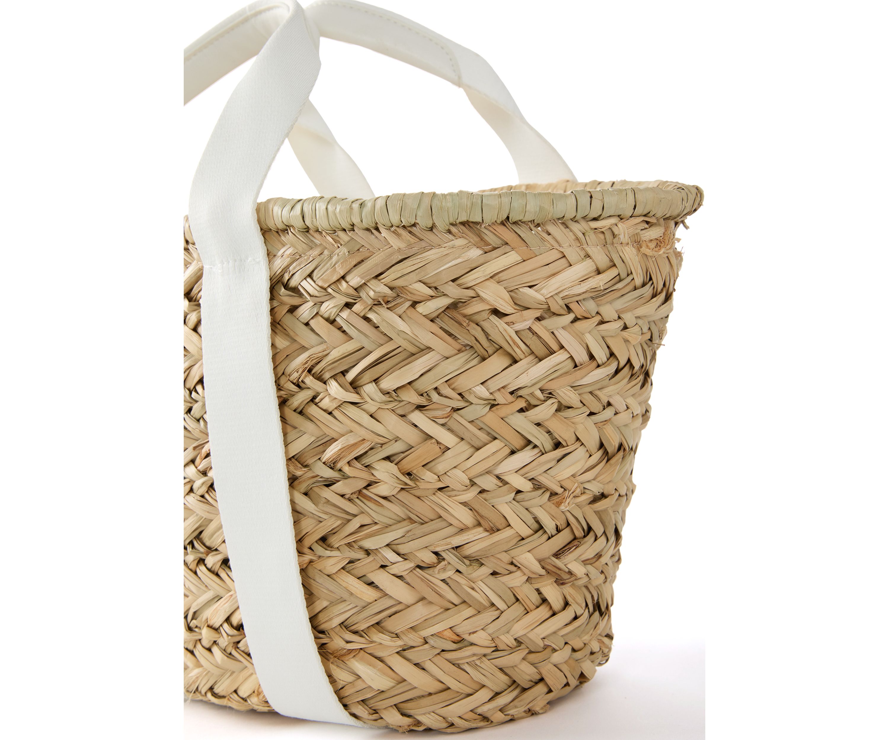 Straw Bucket Crossbody with Color Handle