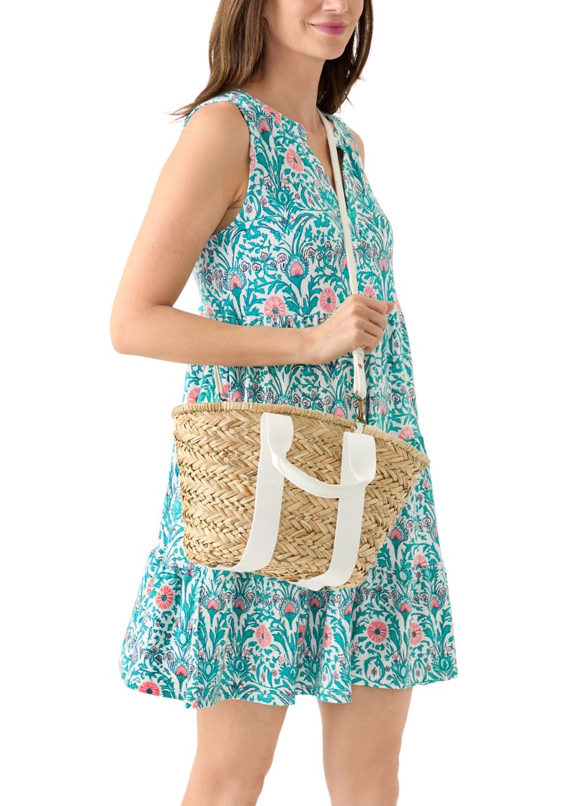 Straw Bucket Crossbody with Color Handle