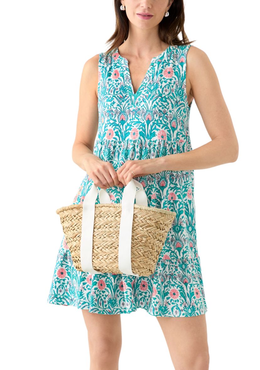 Straw Bucket Crossbody with Color Handle