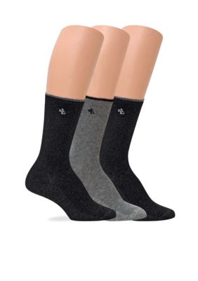 Polo Ralph Lauren Women's Flat Knit Trouser Socks 3 Pack - Oatmeal