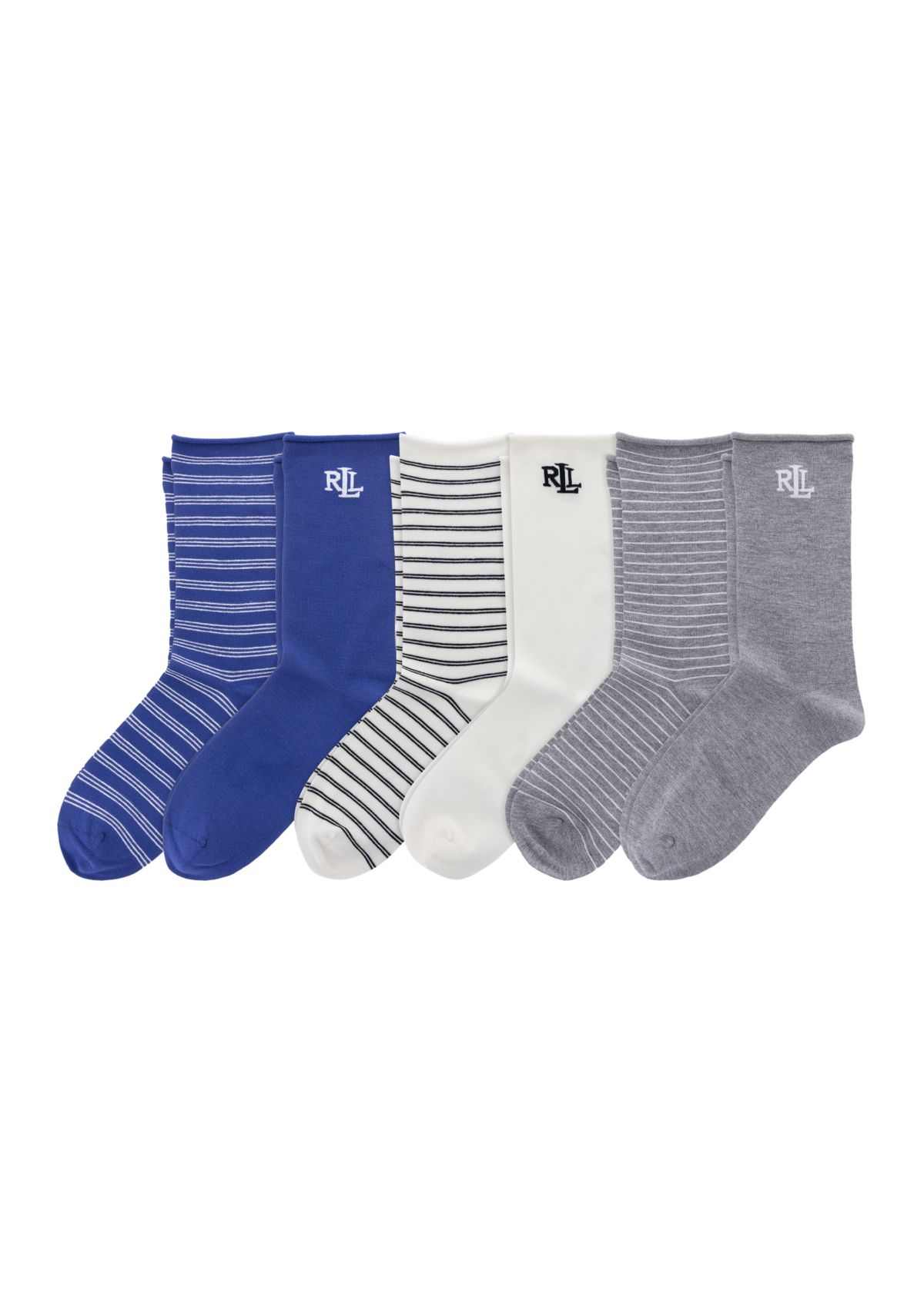 Womens Solid & Striped Socks - 6-Pack
