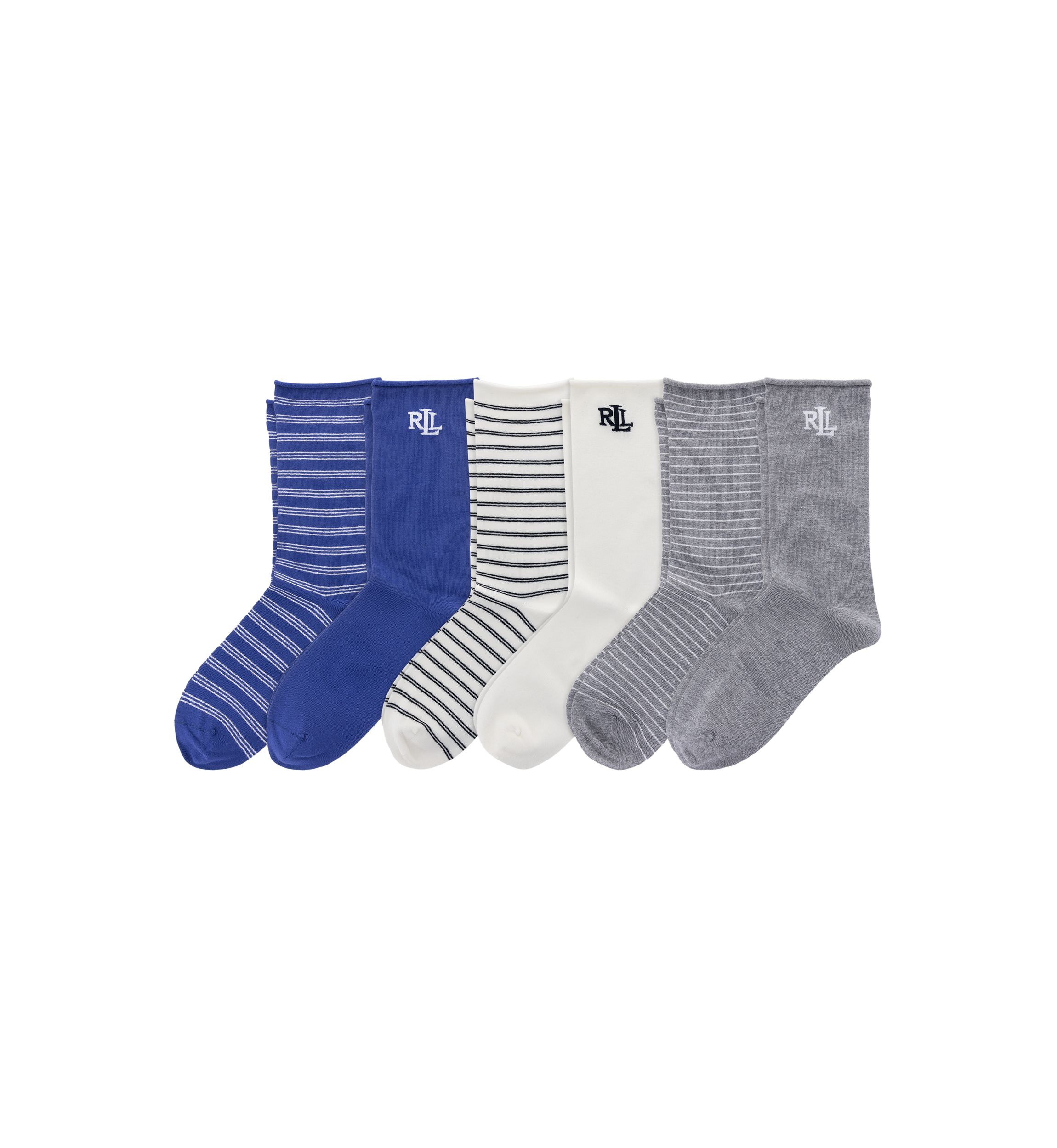 Womens Solid & Striped Socks - 6-Pack