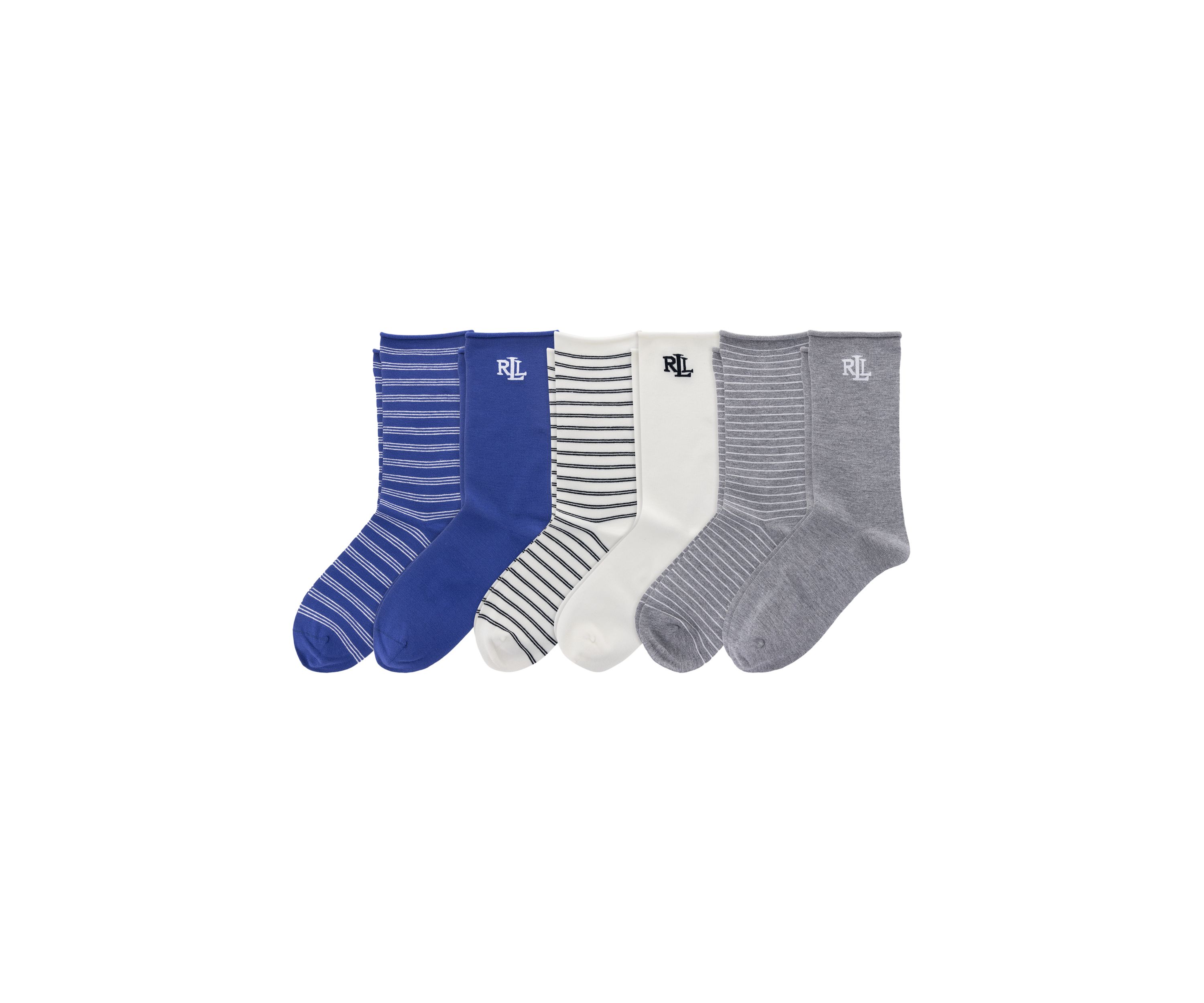 Womens Solid & Striped Socks - 6-Pack