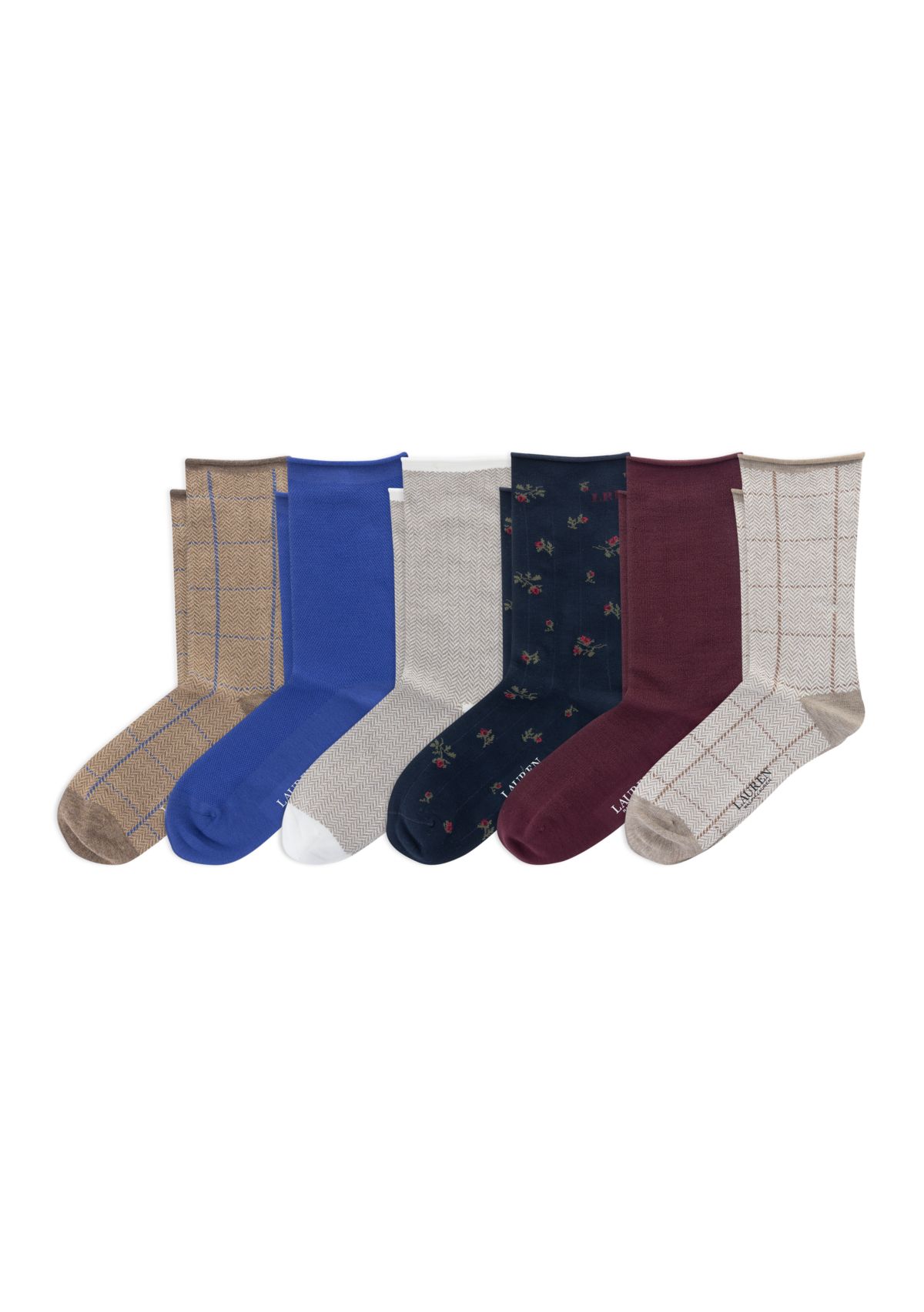 09 Herringbone Floral 6 Pack Socks