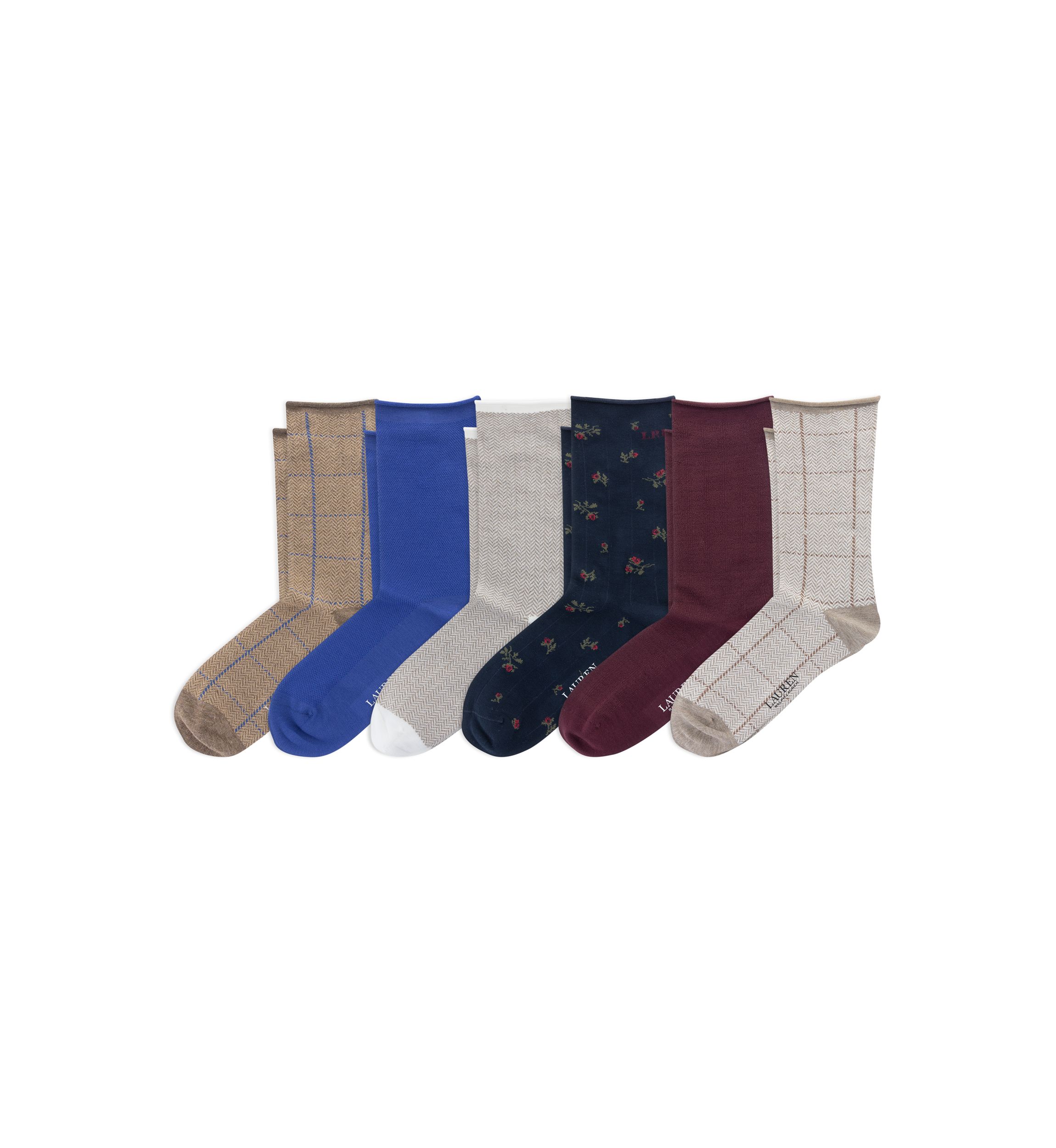 09 Herringbone Floral 6 Pack Socks