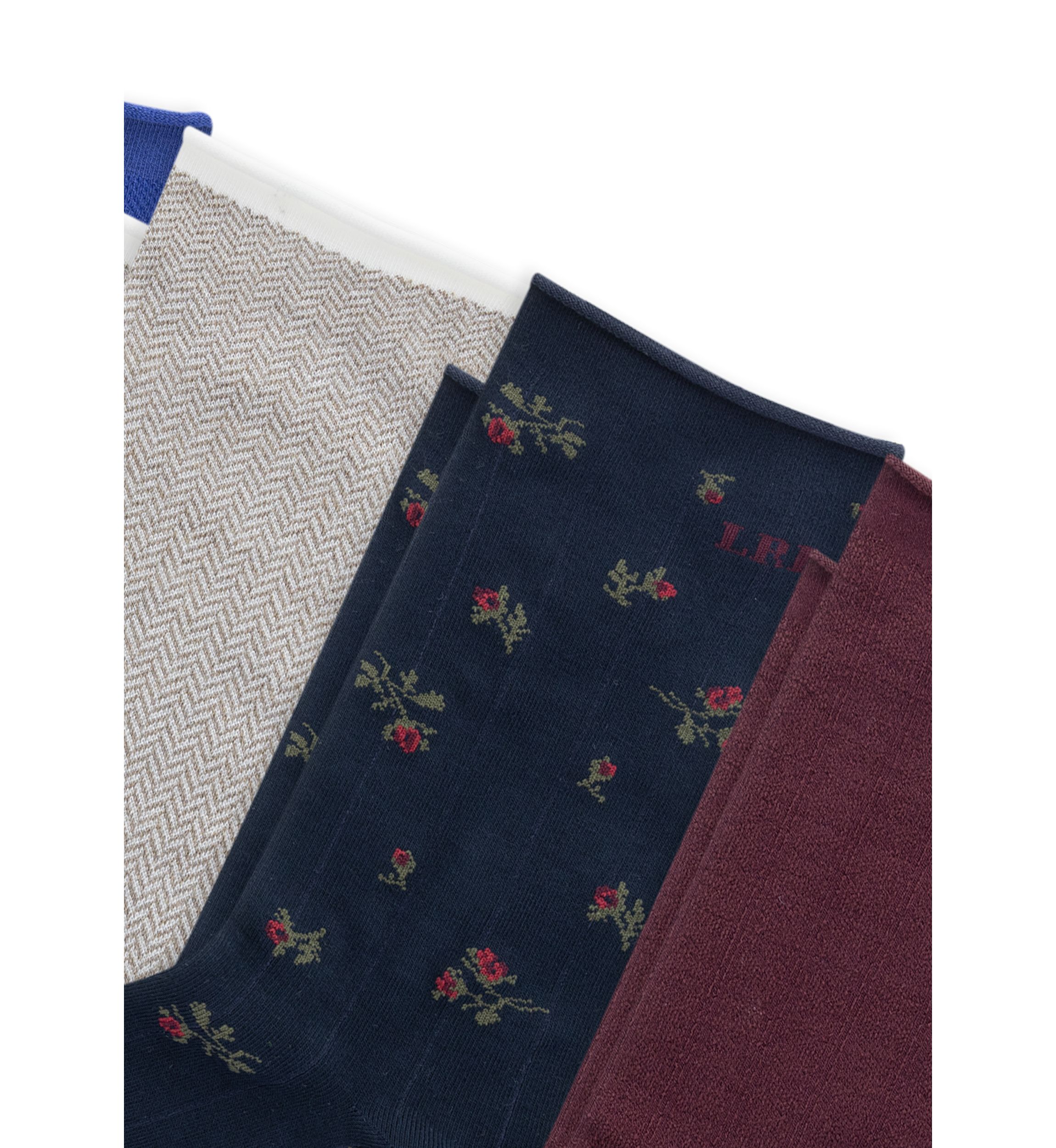09 Herringbone Floral 6 Pack Socks