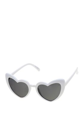 True Craft Heart Shaped Thick Rim White Sunglasses Belk