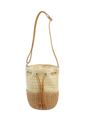 New Directions Natural Straw Basket Bucket Bag belk