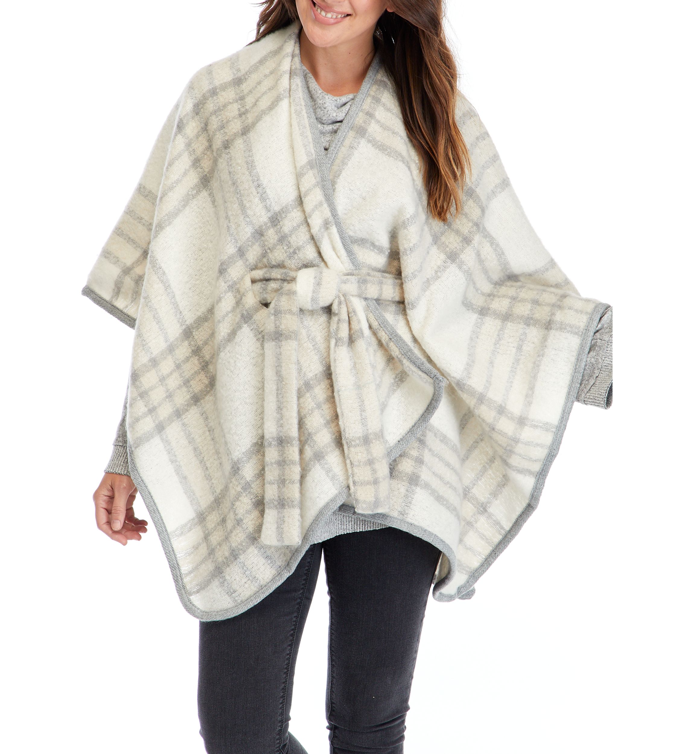 New Directions® Belted Plaid Ruana | Belk