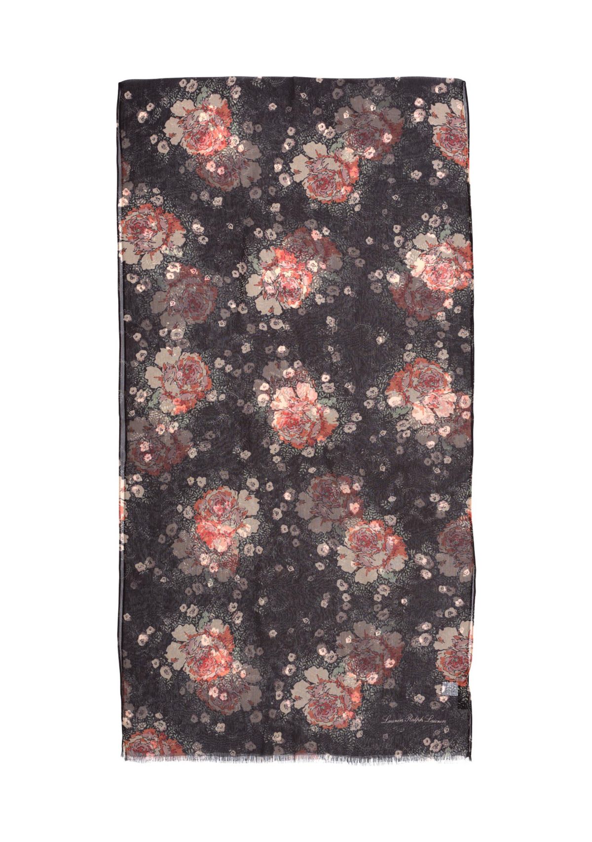 Rose Floral Oblong Scarf with Tiered Ruffles 