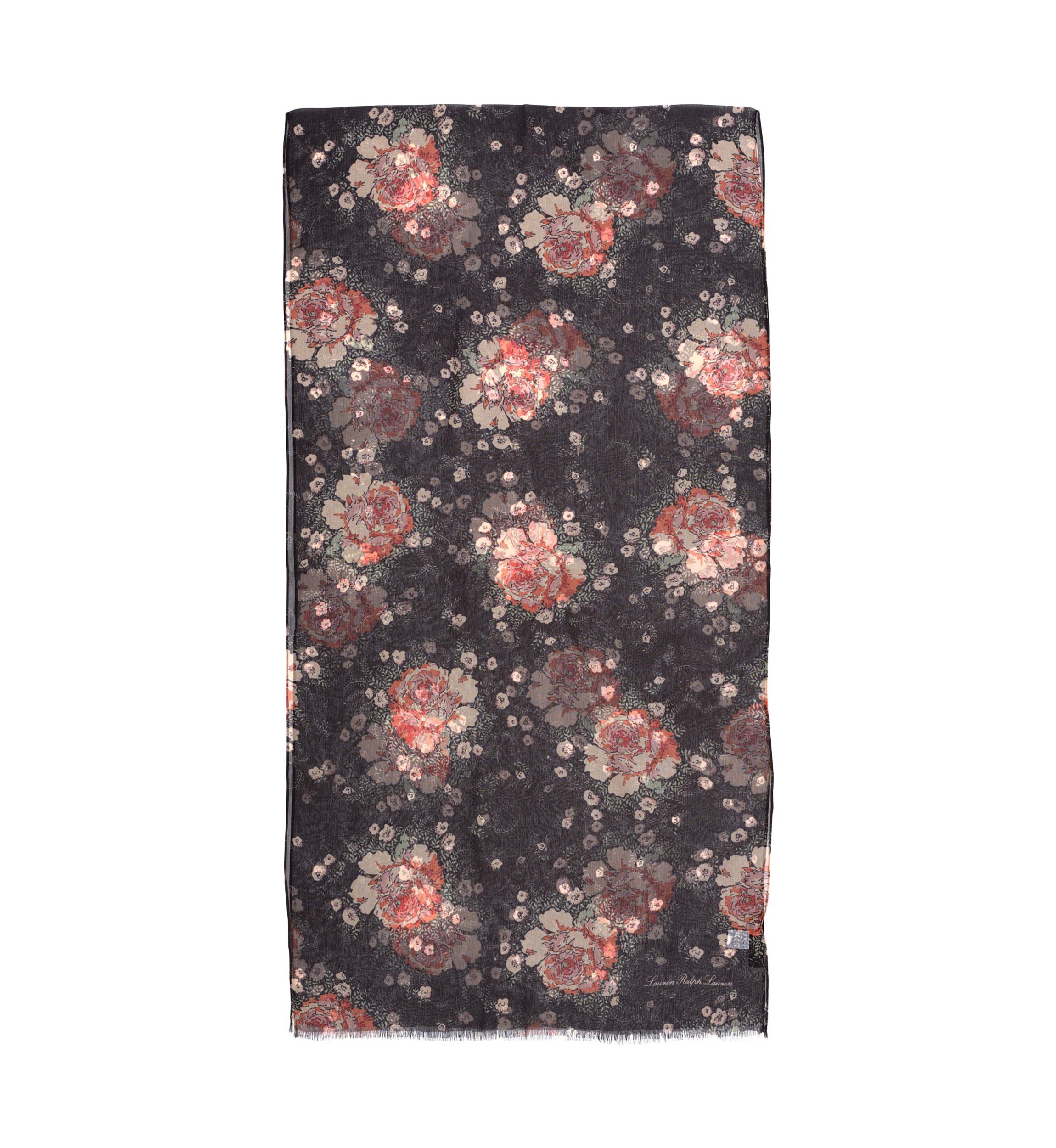 Rose Floral Oblong Scarf with Tiered Ruffles 