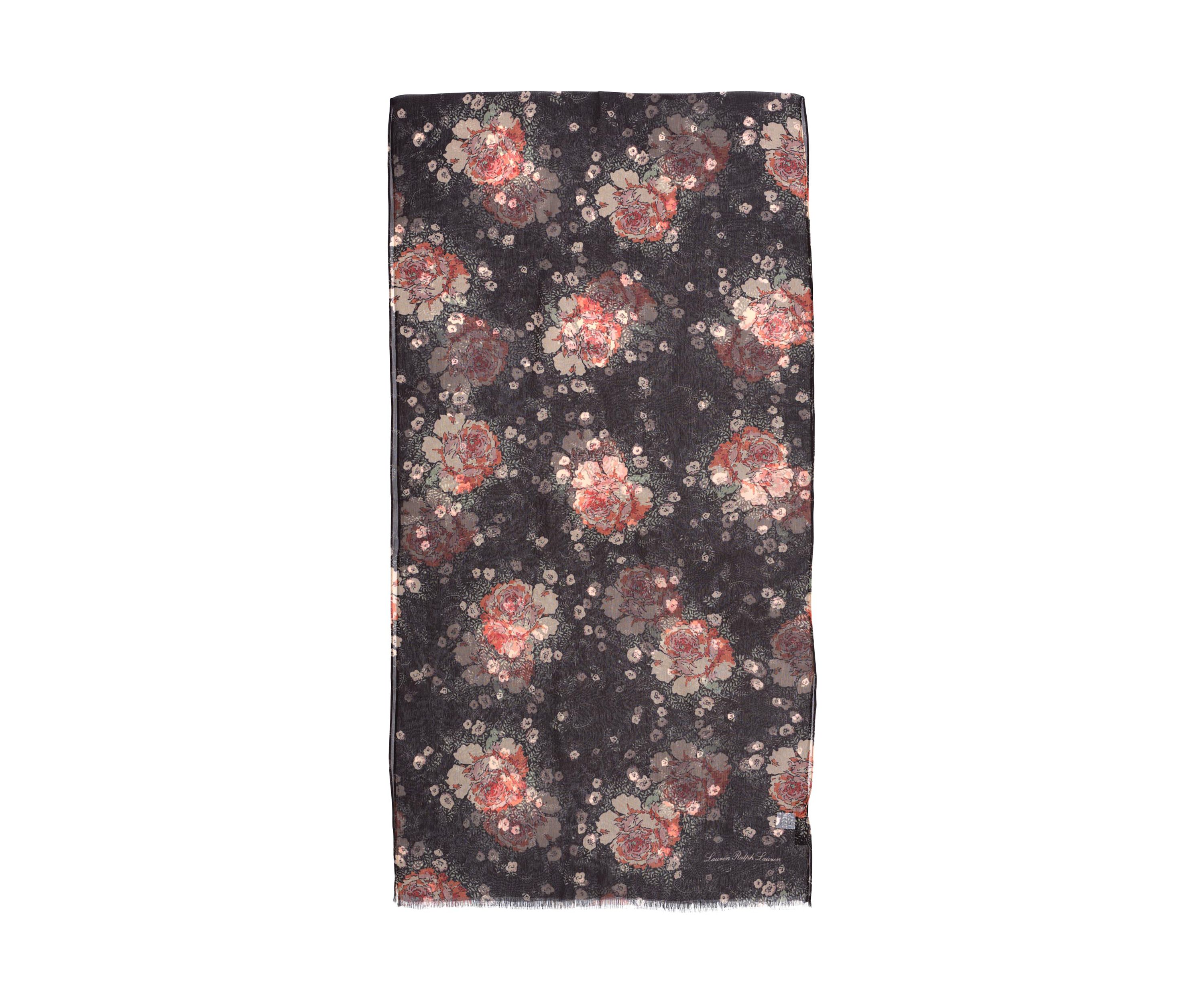 Rose Floral Oblong Scarf with Tiered Ruffles 
