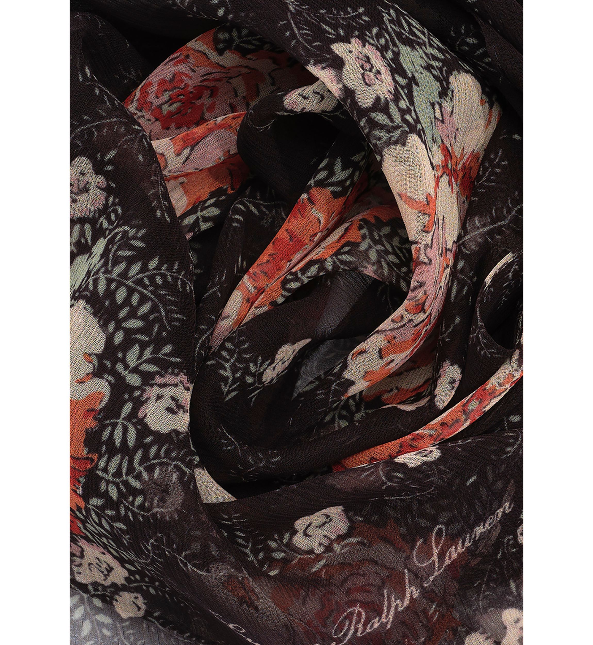 Rose Floral Oblong Scarf with Tiered Ruffles 