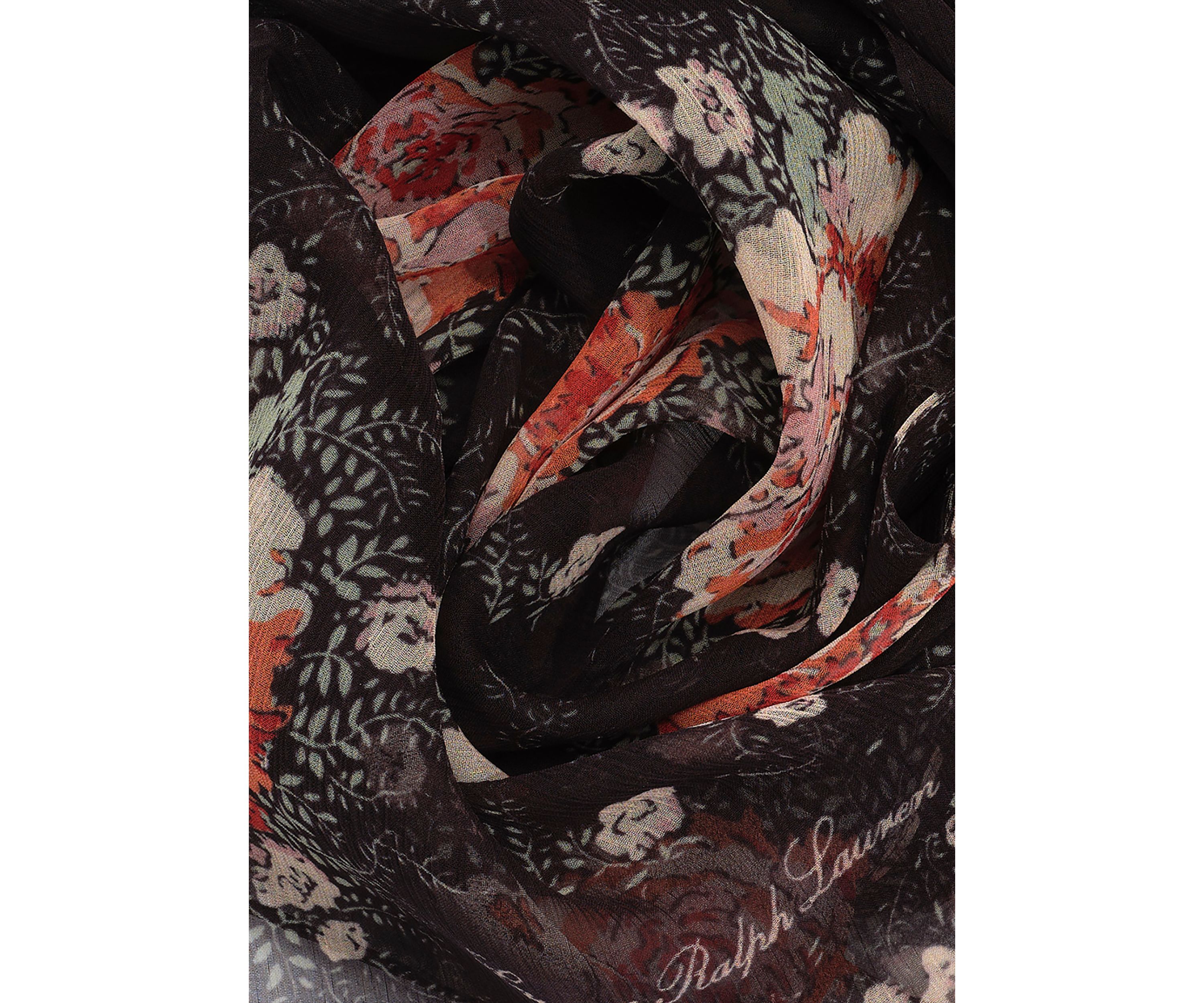 Rose Floral Oblong Scarf with Tiered Ruffles 