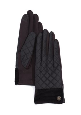 Lauren Ralph Lauren Women's Quilted Barn Gloves with Corduroy Cuff, Black, Large