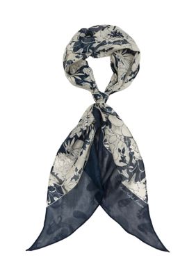 Lauren Ralph Lauren Women's Floral Oblong Scarf with Bias Ends, Navy Blue