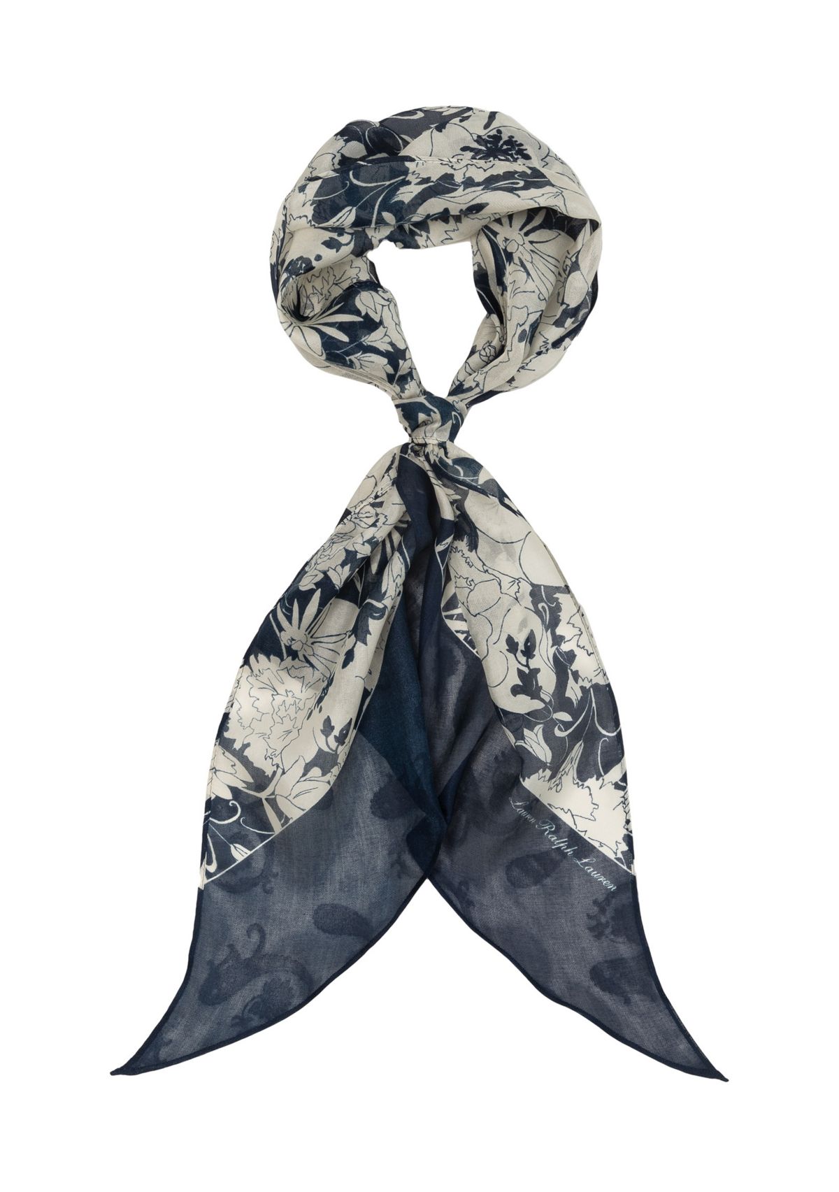 Floral Oblong Scarf with Bias Ends