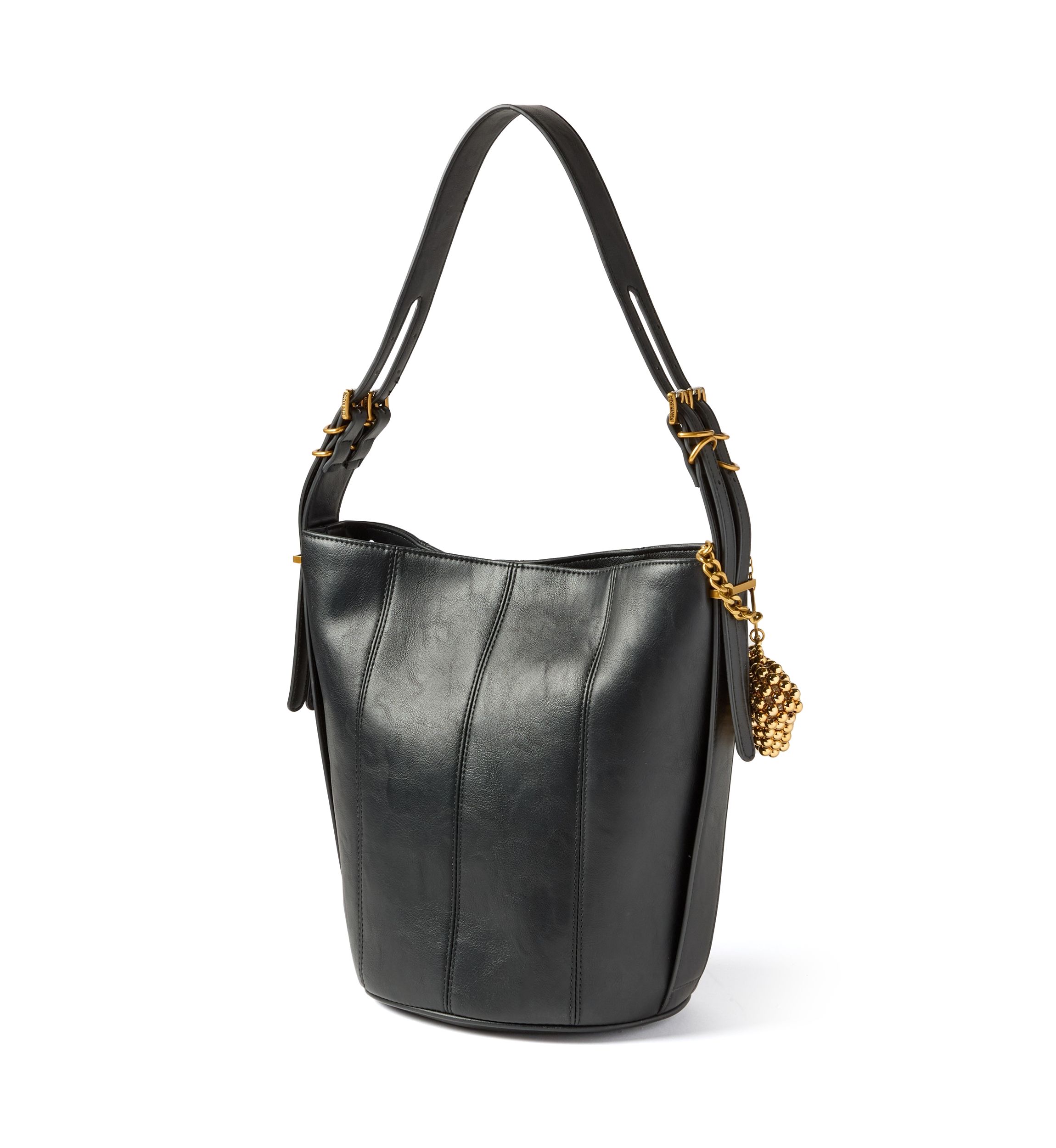 Buckle Strap Bucket Bag with Charm 