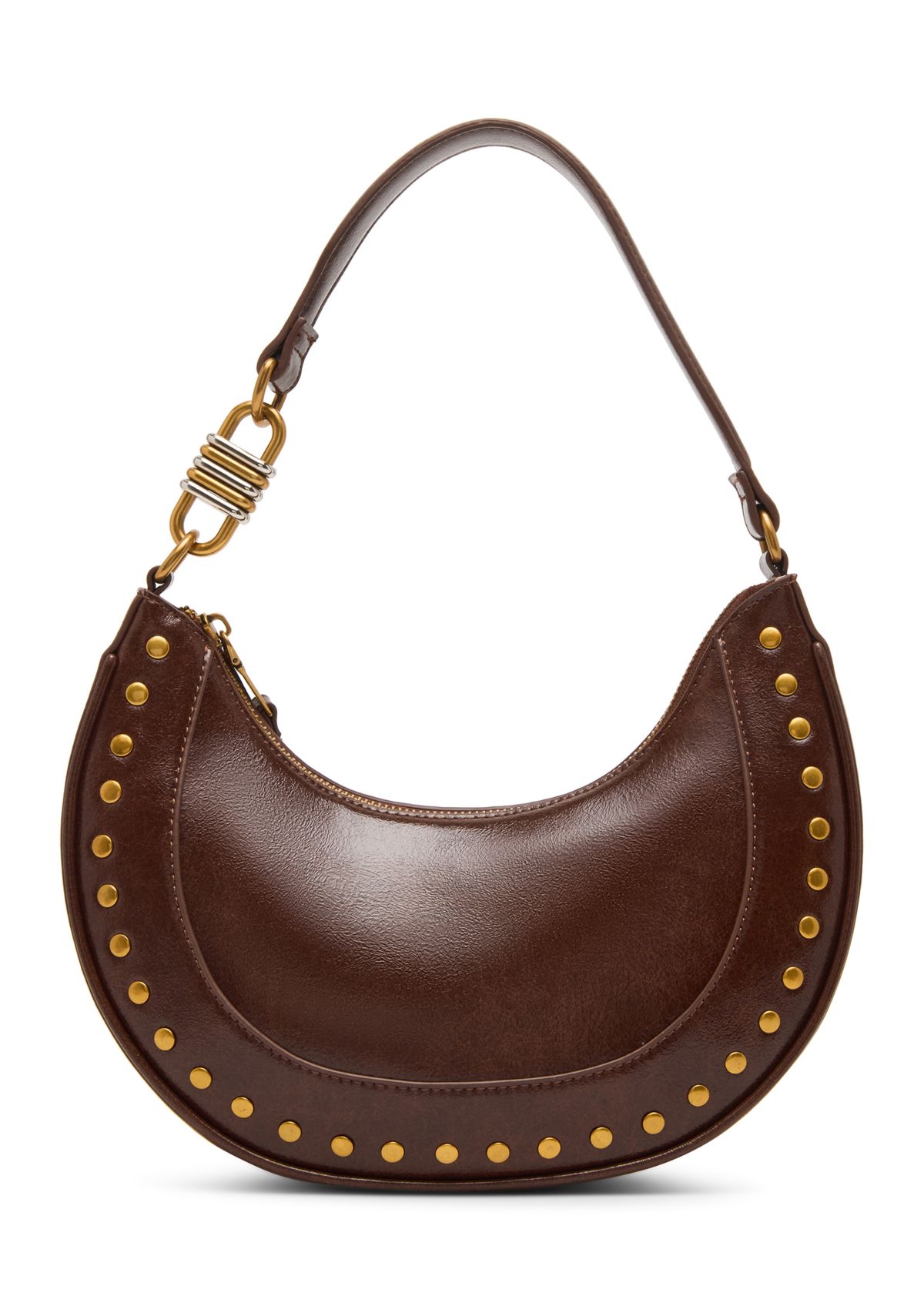 Studded Crescent Glazed Shoulder Bag