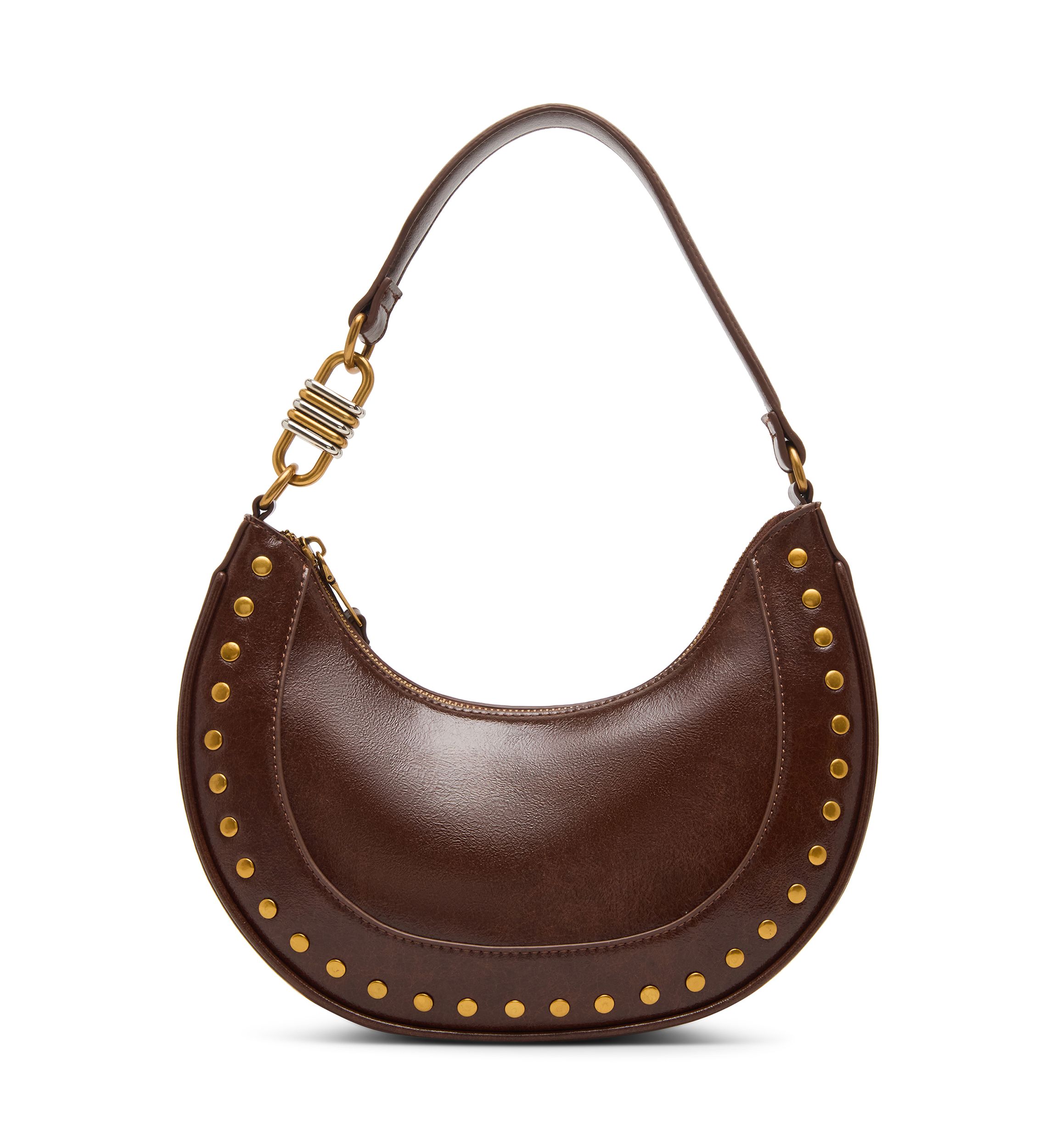 Studded Crescent Glazed Shoulder Bag