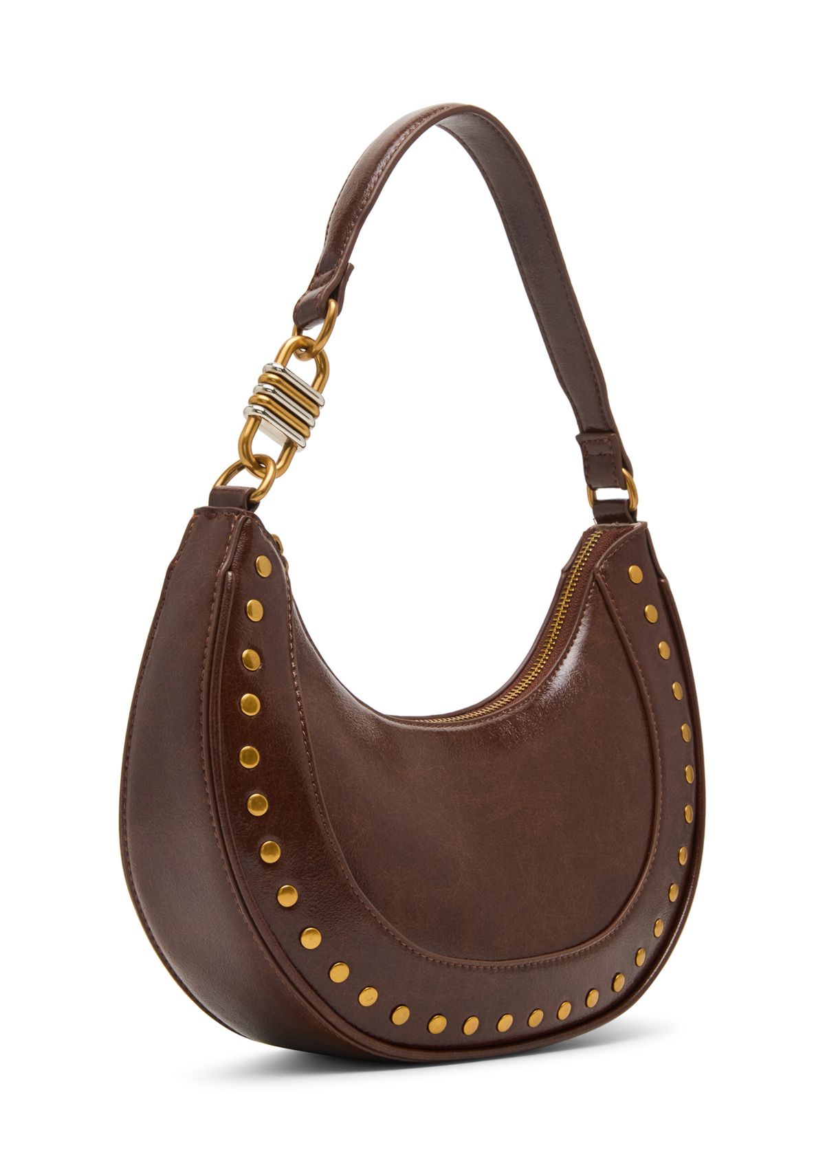 Studded Crescent Glazed Shoulder Bag