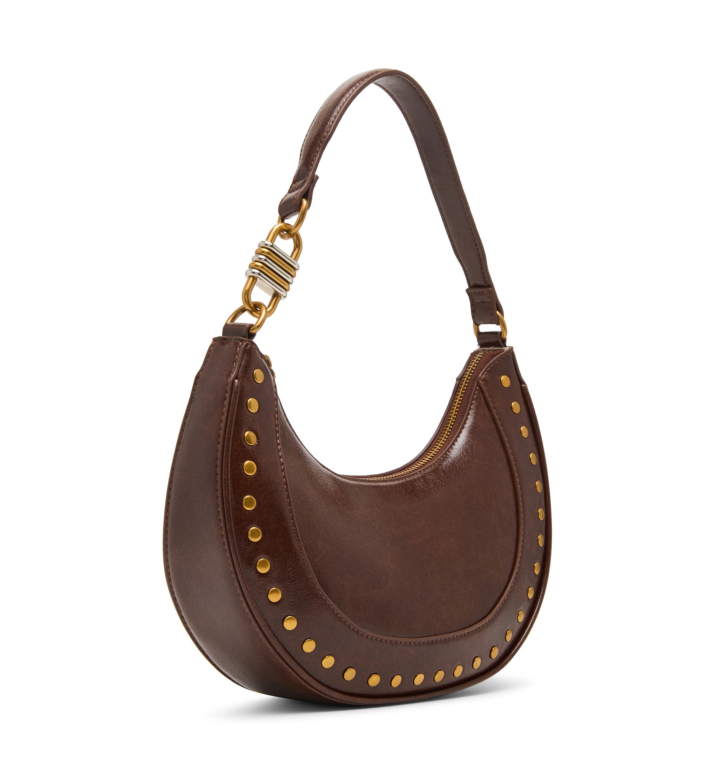 Studded Crescent Glazed Shoulder Bag