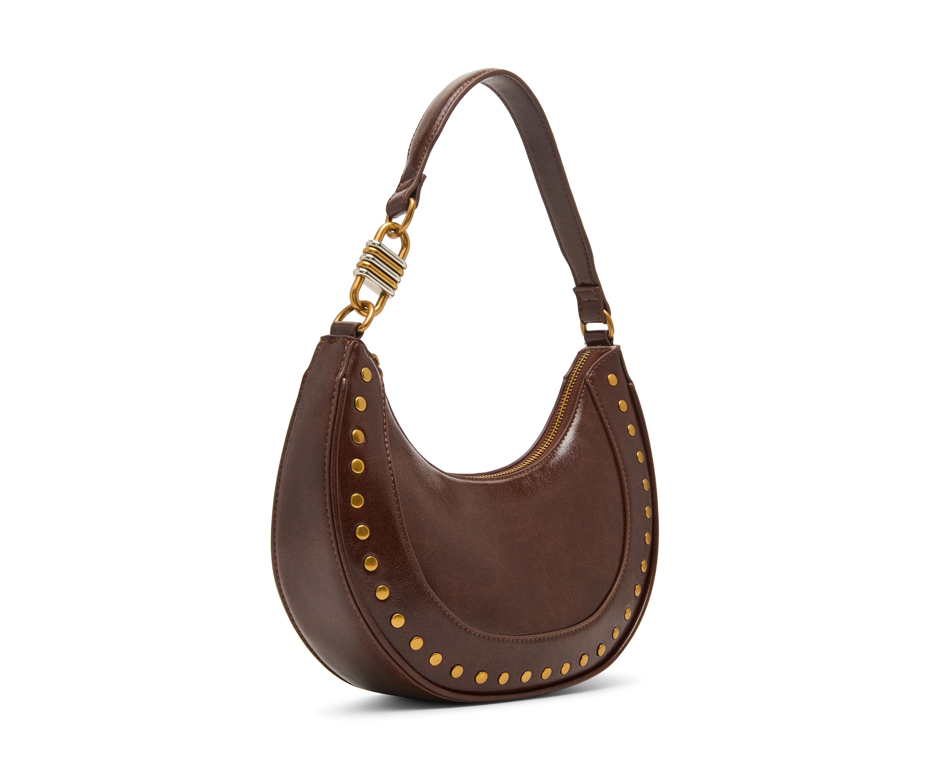 Studded Crescent Glazed Shoulder Bag