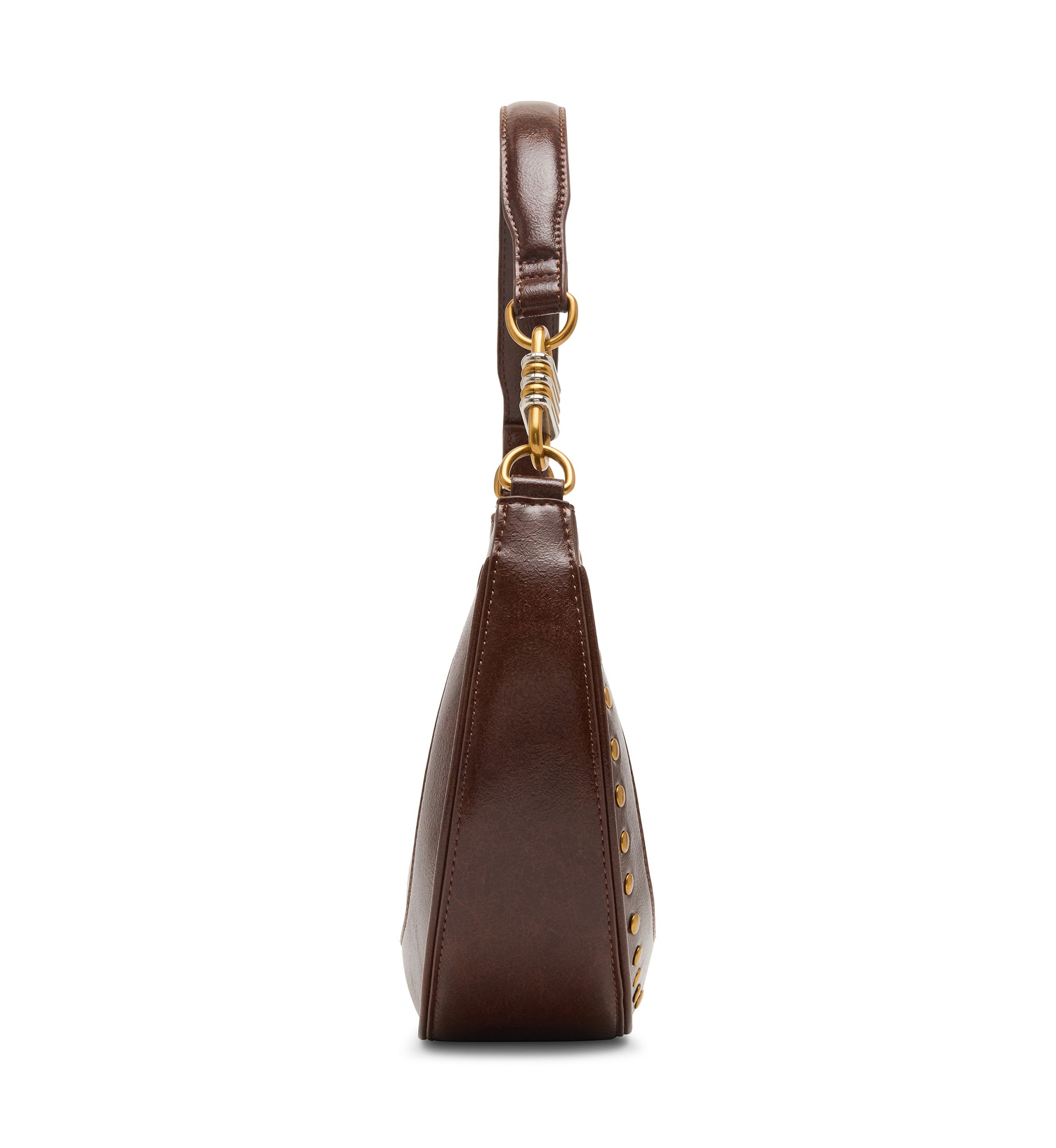 Studded Crescent Glazed Shoulder Bag