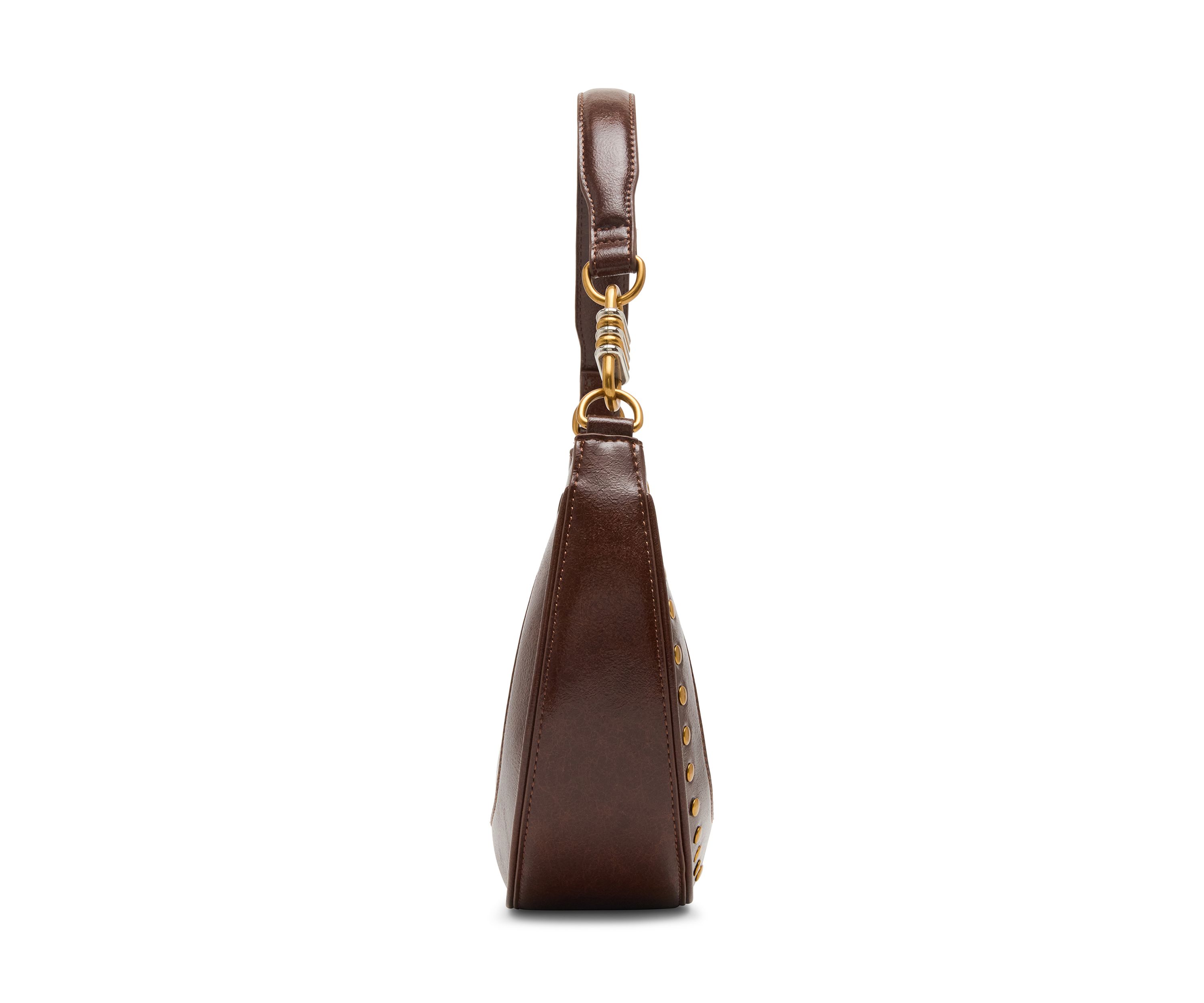 Studded Crescent Glazed Shoulder Bag