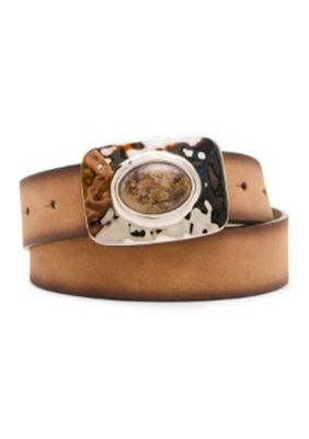 Steve Madden Women's 35 mm Nubuck Faux Leather Stone Detail Plaque Buckle Belt