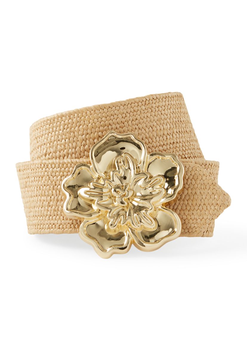 Steve Madden Raffia Stretch Belt with Flower Buckle | Belk display picture 2