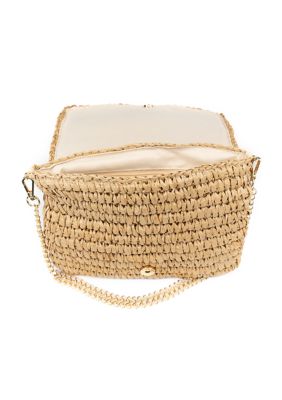 Woven Circle Flap Shoulder Bag